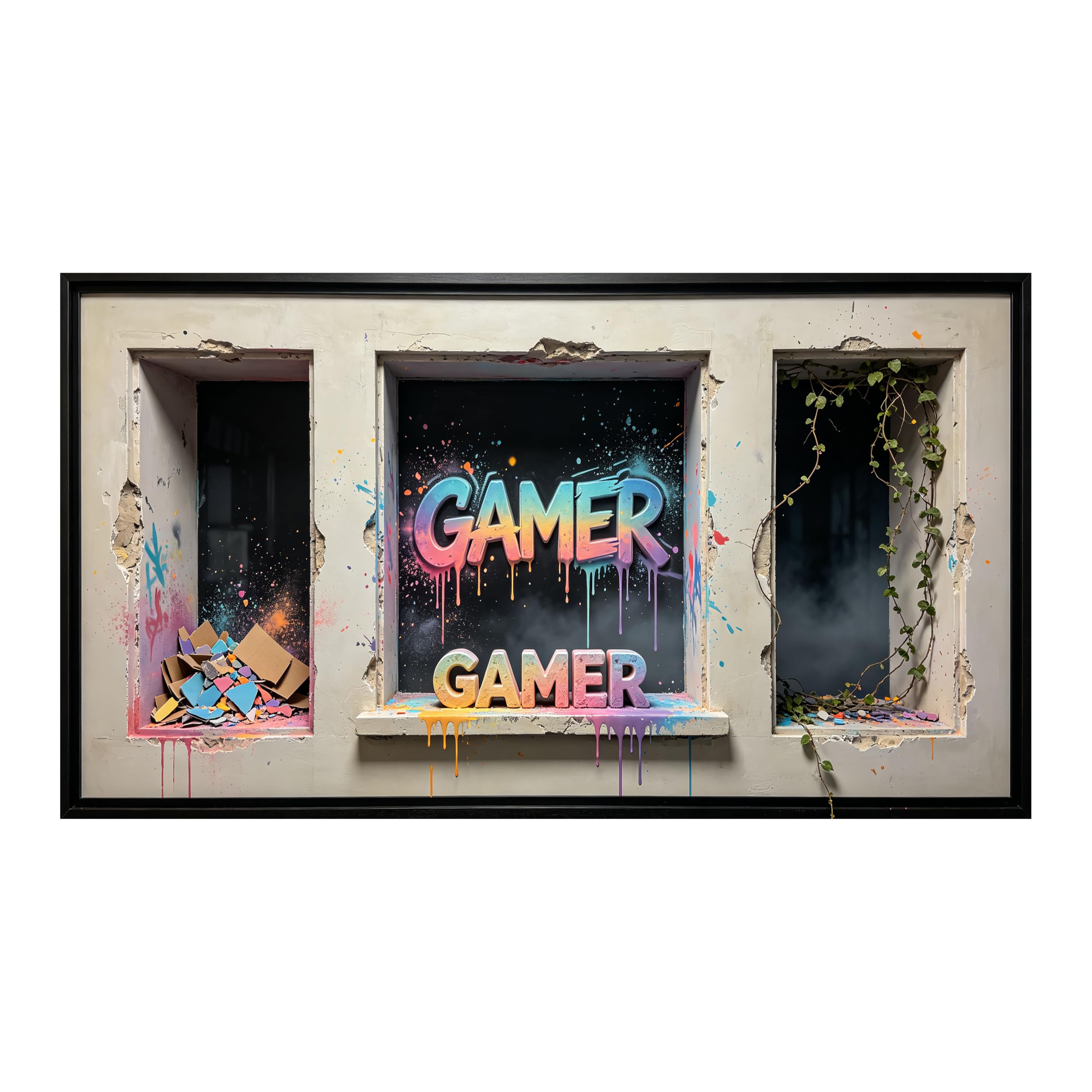 Yzpallescene 3D Framed Wall Art Graffiti Gamer Urban Abstract 3D Effect Large Size SelfAdhesive Removable Wall Decor Prints Artwork for Living Room Bedroom Office
