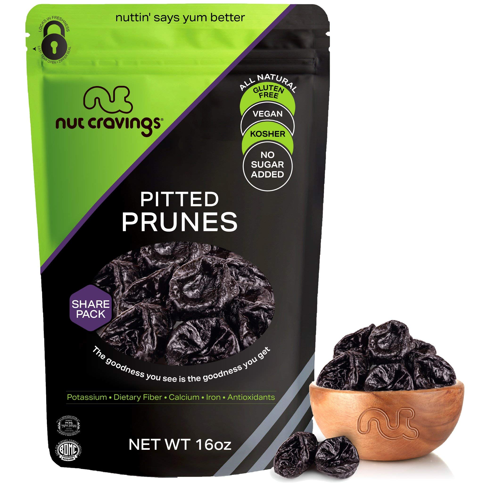 Buy Sun Dried Prunes, Pitted Plums, No Sugar Added (16oz 1 LB) Packed Fresh in Resealable Bag