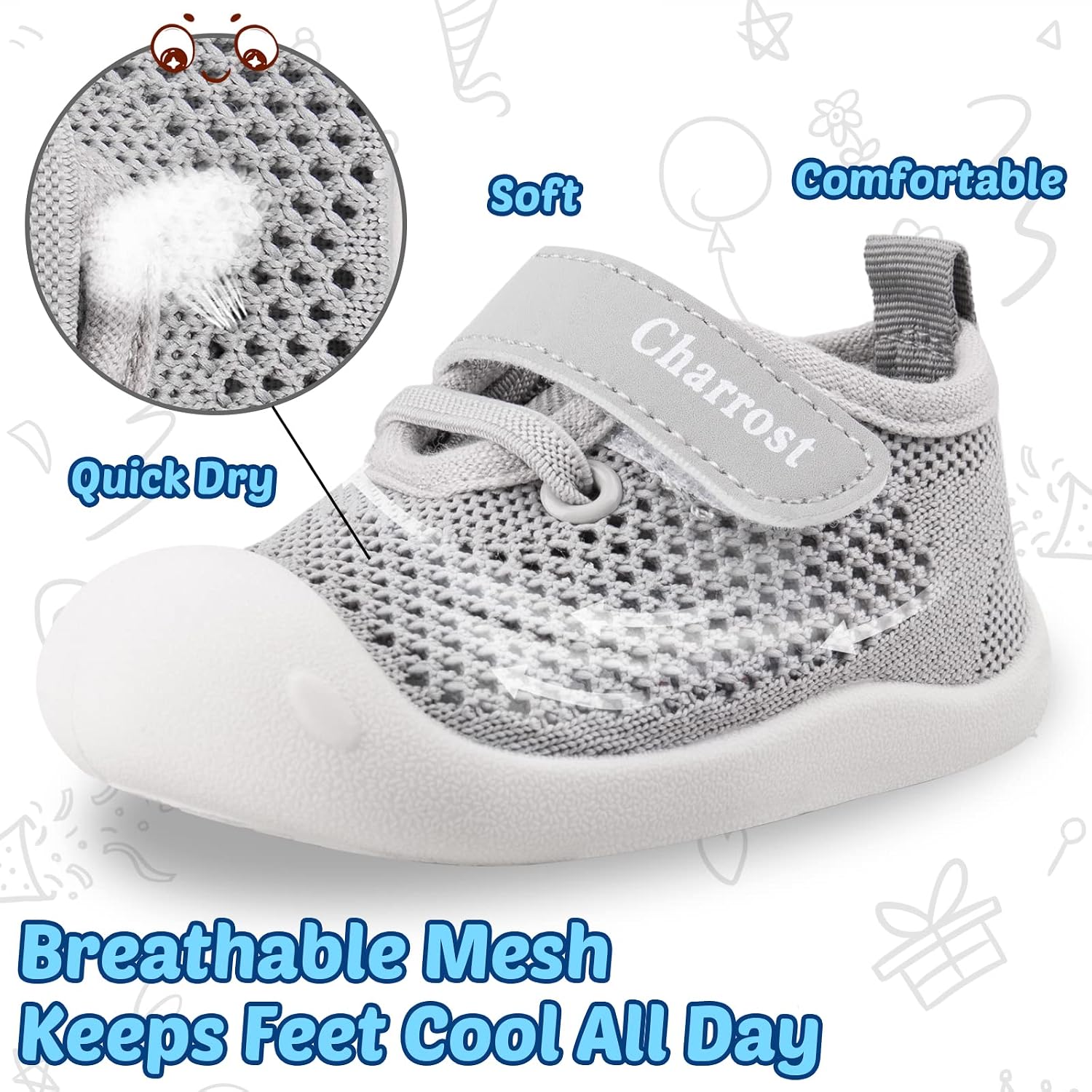 Toddler Boy Girls Shoes Size 8 Kids Non Slip Breathable Slip on Mesh Shoes Soft Sole Lightweight Casual Safer Strap Athletic Tennis Shoes Running Outdoor School for Little Kids(Grey 22-8)