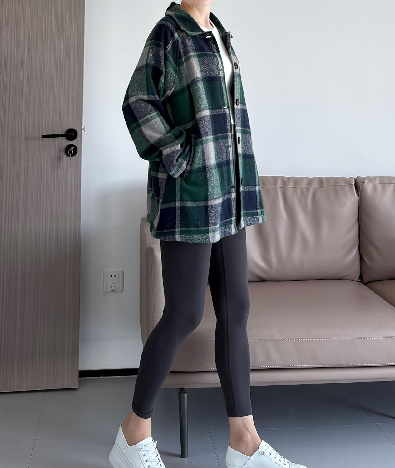 Minibee Women's Flannel Plaid Shacket Long Sleeve Jacket Button Down Shirts Coats with Pockets - Image 2