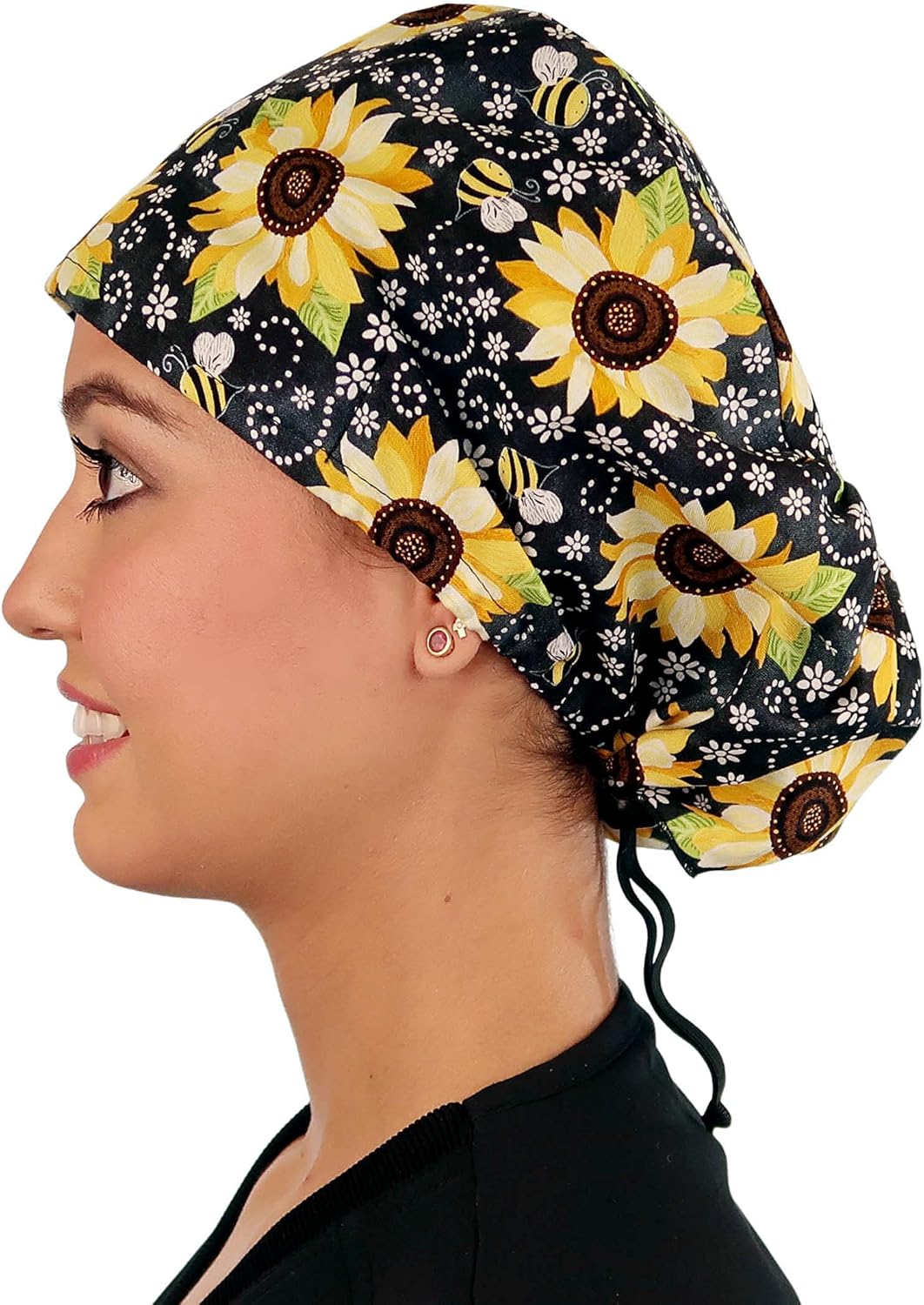 Sparkling EARTH Euro Style Riley Medical Scrub Caps - Flat Front and Roomy Back - Adjustable Cord Lock Closure - Made in USA! - Image 3