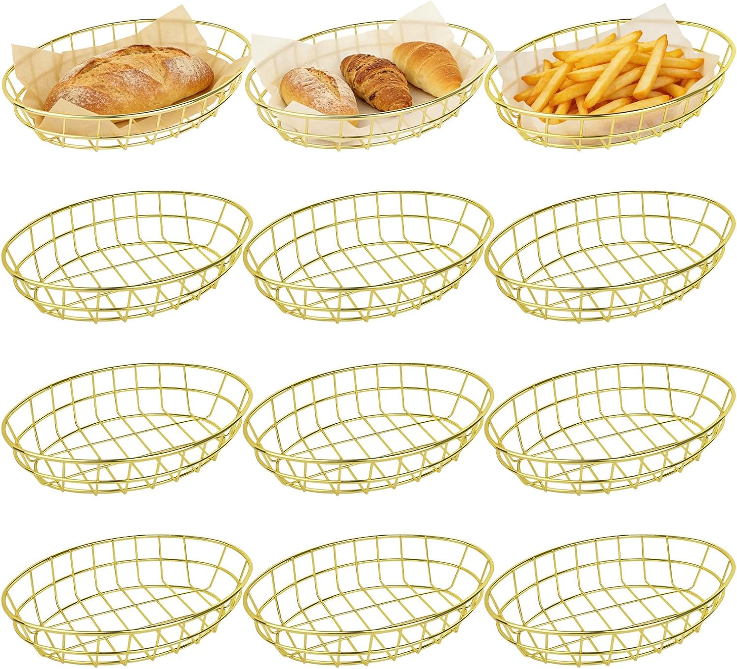 12 PCS Bread Basket for Serving, Gold Wire Basket, Small Wire Basket