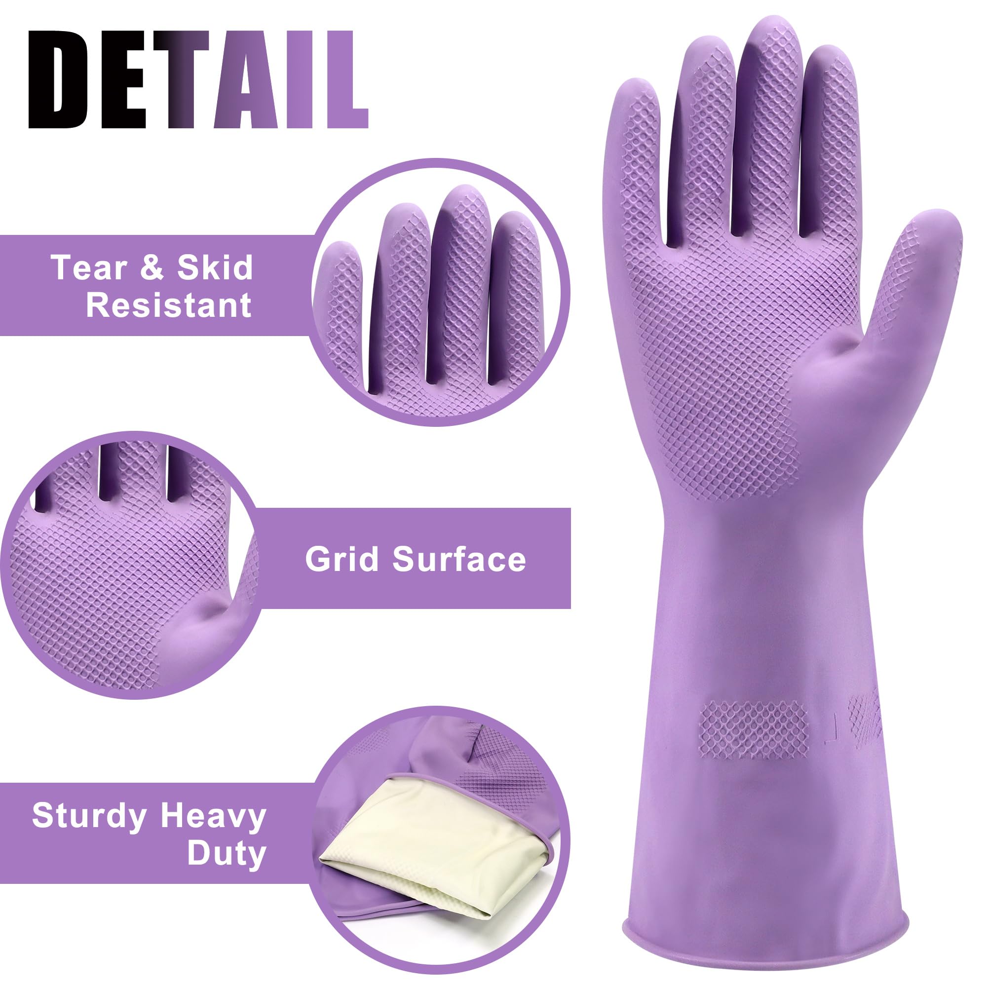 ZaoKing Heavy Duty Rubber Gloves,Durable Kitchen Gloves with Non-slip Grip,Car Washing Gloves Suitable for Dish Washing,Household Cleaning,Gardening,Medium - Image 3