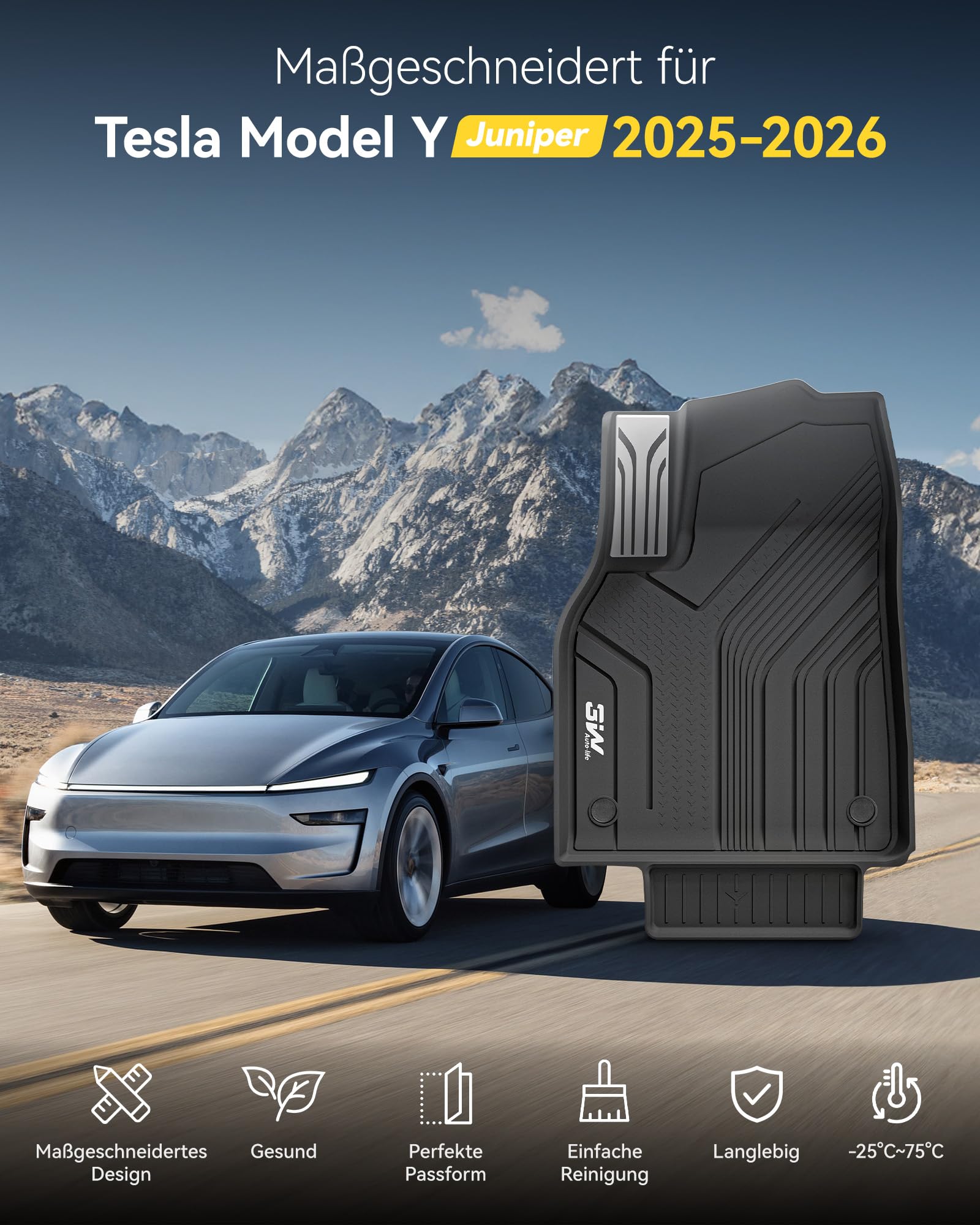 3W 7 STK. für Tesla Model Y 2025-2026 Juniper Fußmatten & Kofferraumwannen