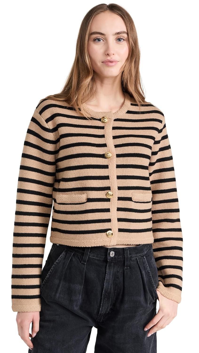 English Factory Womens Knit Striped Sweater Cardigan