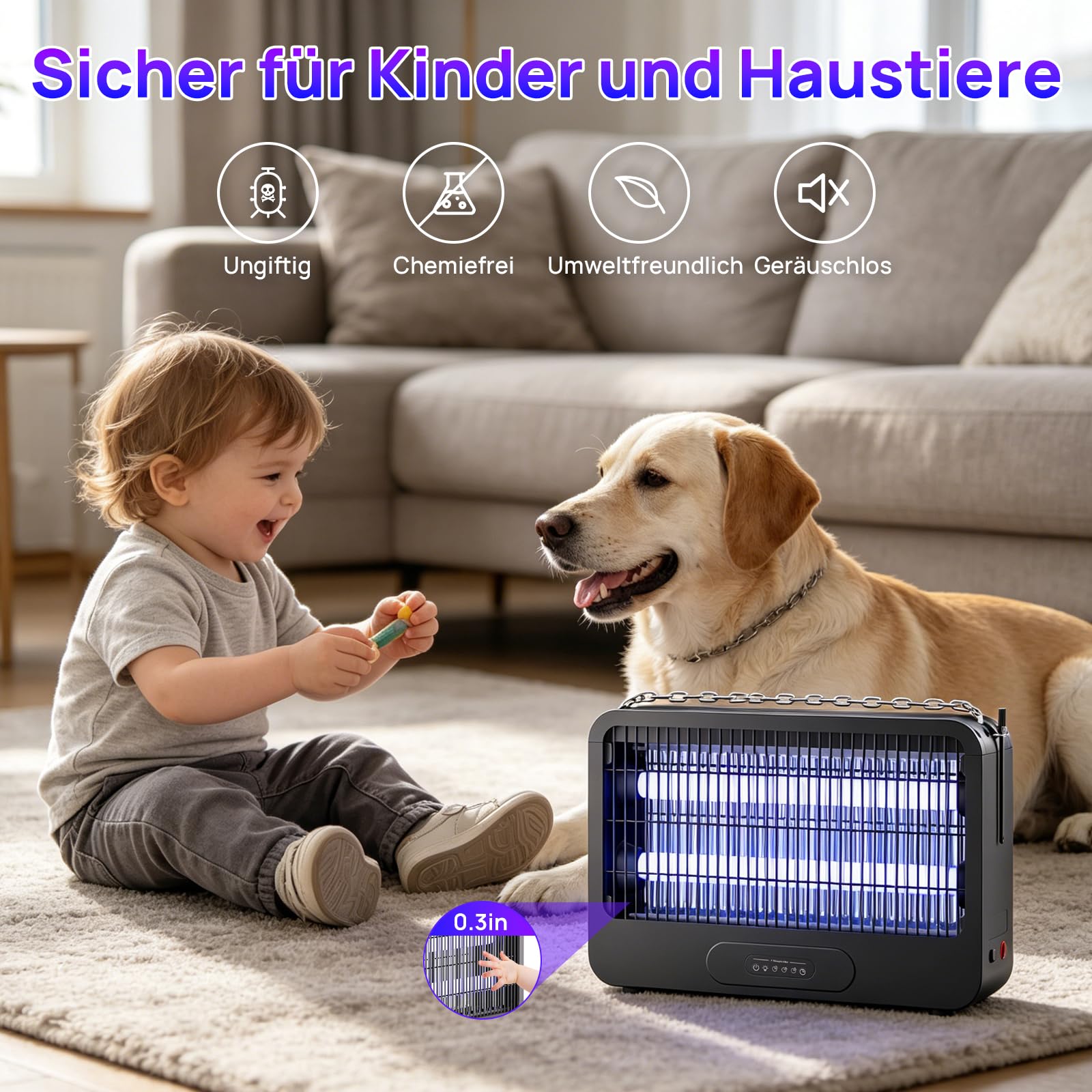 Elektrischer Insektenvernichter 20W 3500V UV elektrische Fliegenfalle & Fliegenfänger mit Fernbedienung und Timer, Insektenfalle Mückenlampe für Innen, Küche, Wohnzimmer und Garten, 2 Ersatz-UV-Lampen