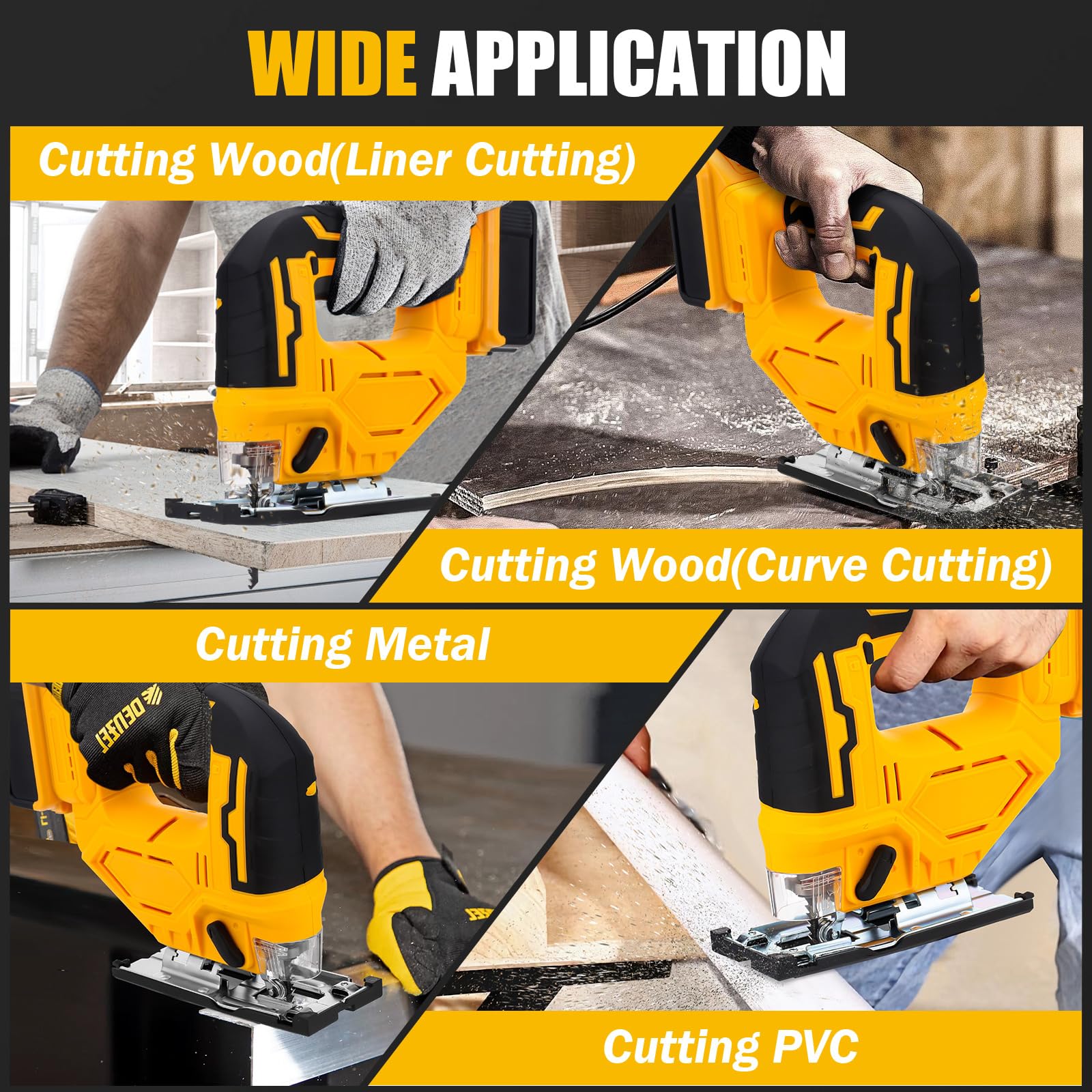 Cordless Jig Saw For DeWalt 20V Batteries – Brushless Motor, 0-1500 RPM Variable Speed, ±45° Bevel Cutting, 3-Position Orbital Action, Tool-Free Blade Change, LED Light & Safety Lock (Battery Not Included)