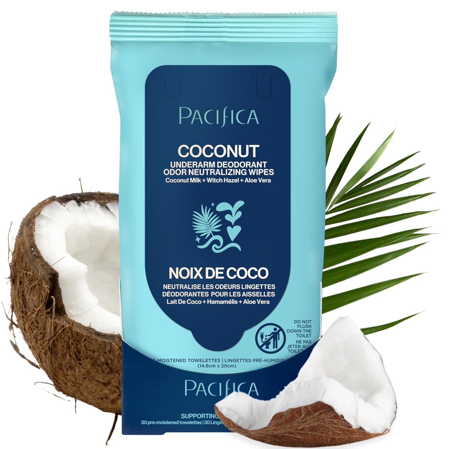 Pacifica Deodorant Wipes - Coconut Milk Underarm & Full Body Deodorant Wipes - Removes Sweat & Oil - Aluminum-Free - Natural Feminine Odor Control Clean Vegan & Cruelty-Free Dermatologist Tested