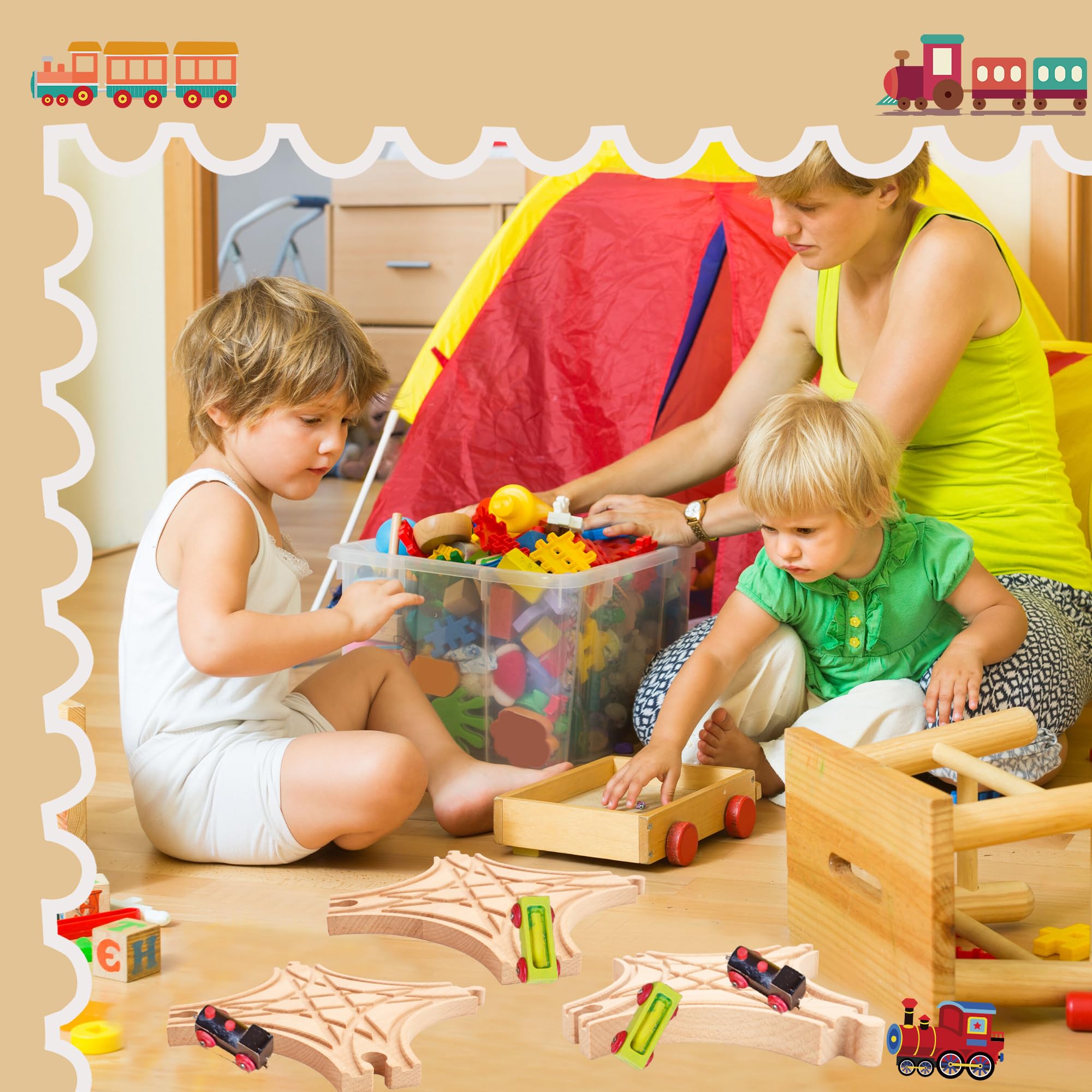 2 Pack Wood Train Track Expansion Accessories Wooden Train Track Multi Way Switch Track for Most Major Toy Trains Railway Table Games - Image 2