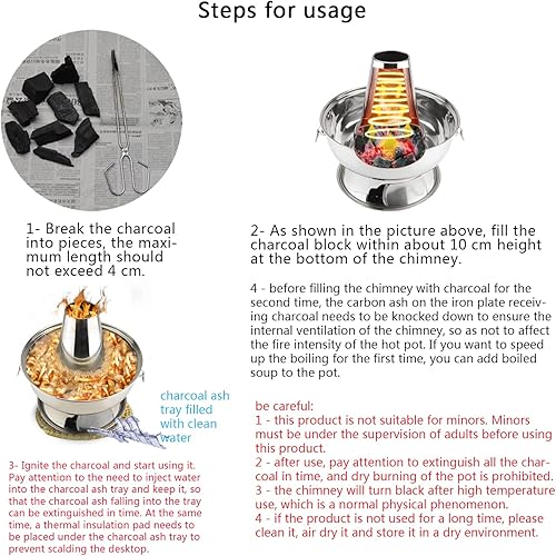 Miniatura 5 de SANQIAHOME Olla caliente de carbón chino, estufa de picnic, 2.3 litros