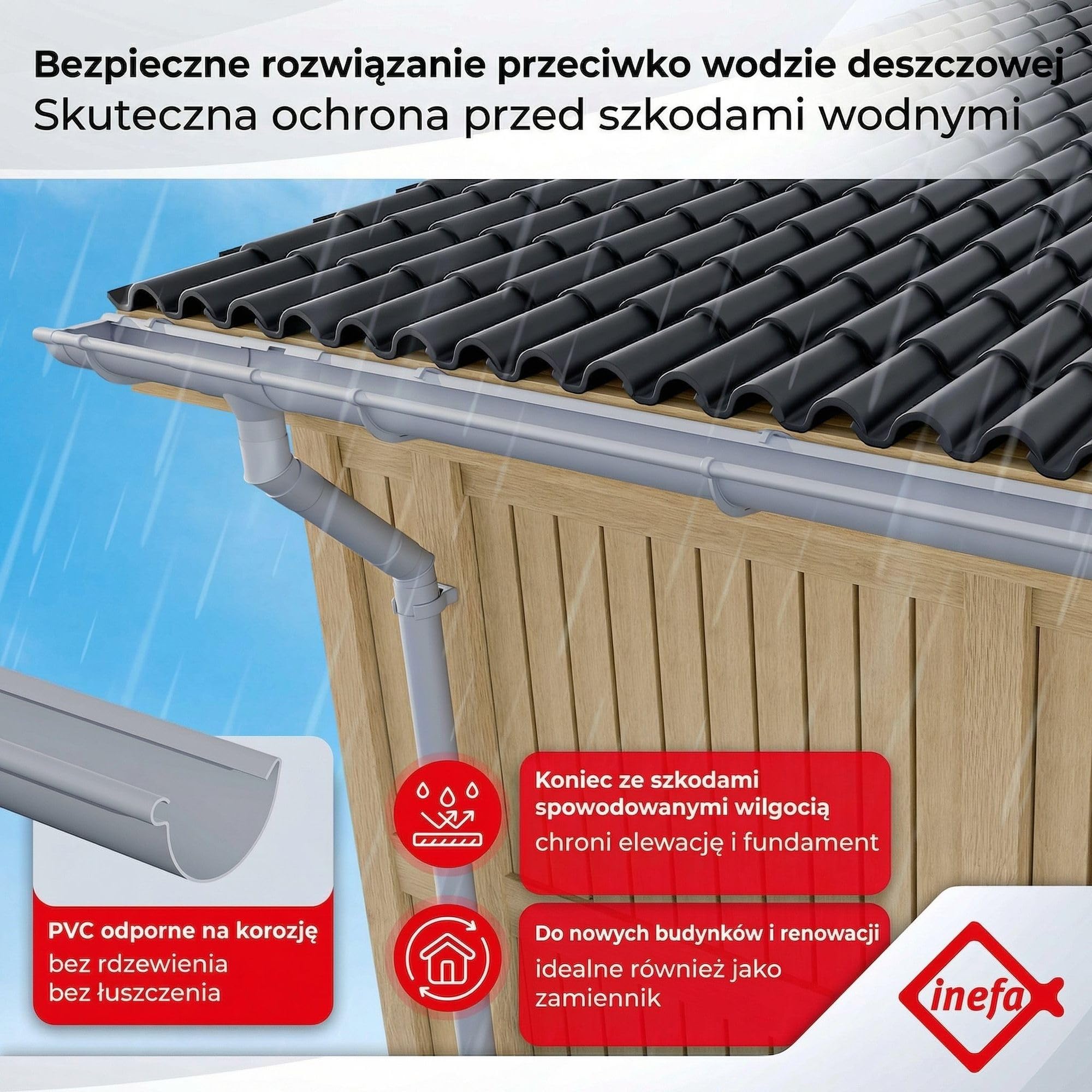 INEFA zestaw rynnowy 2x PVC NW100 / 100 mm półokrągły 5 m antracyt, rynna do domku i wiaty, komplet rynien, Made in Germany