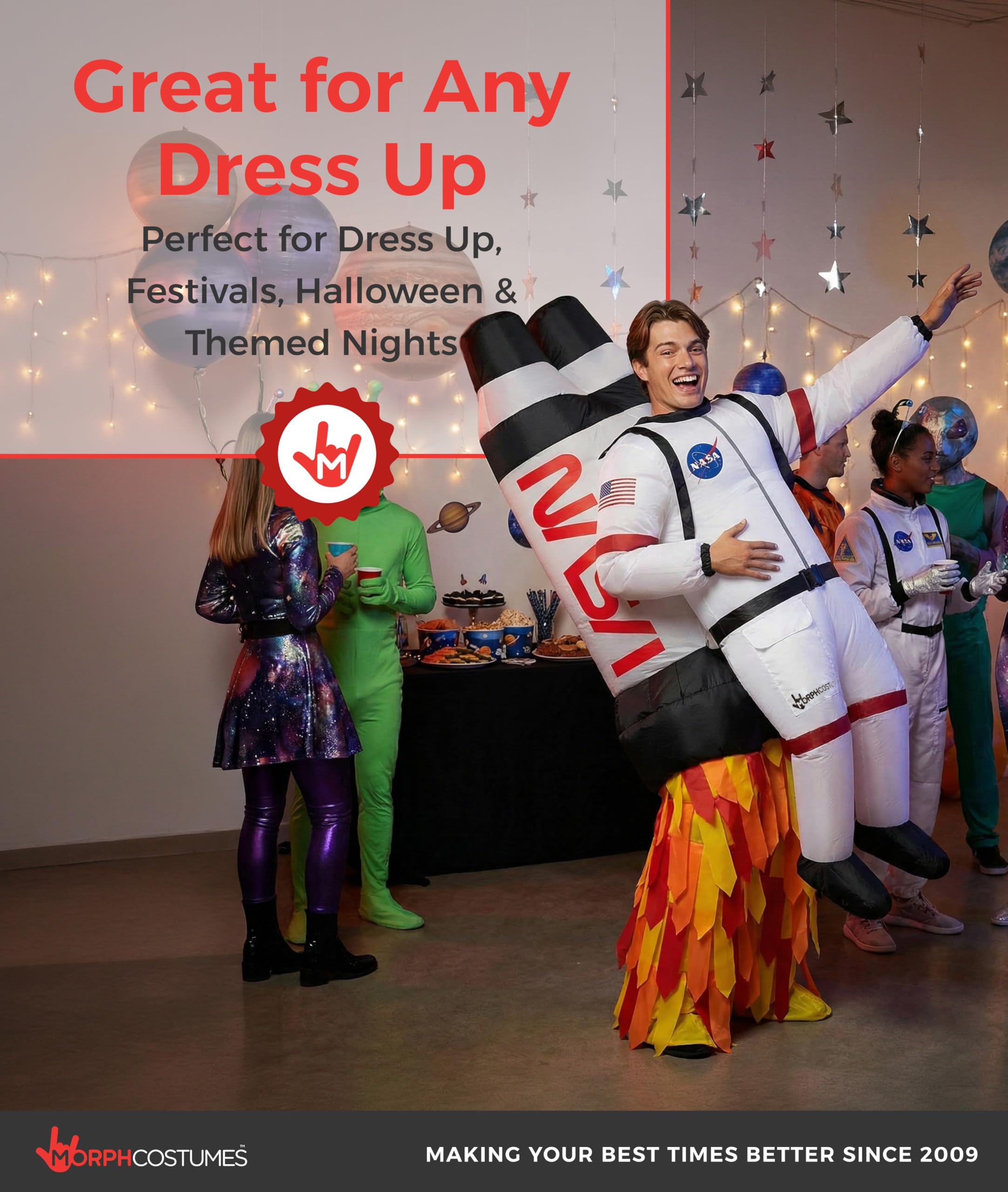 Morph Rakete Kostüm Erwachsene aufblasbar Jetpack Astronaut Karneval Fasching Halloween Kostüm – Einheitsgröße