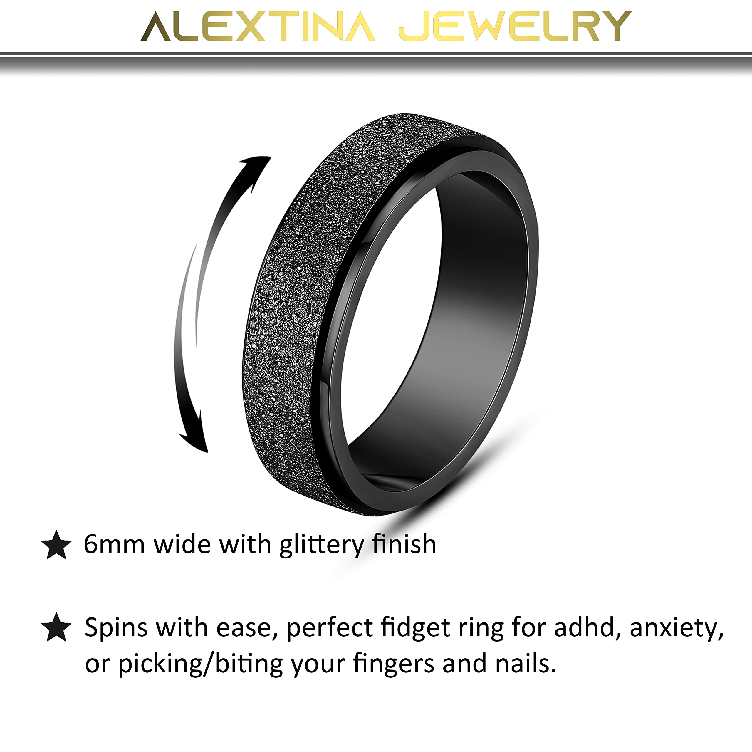 LANHI Unisex 6mm Stainless Steel Spinner Ring - Matte Sand Blast Finish For Stress Relief & Fidgeting - View #6