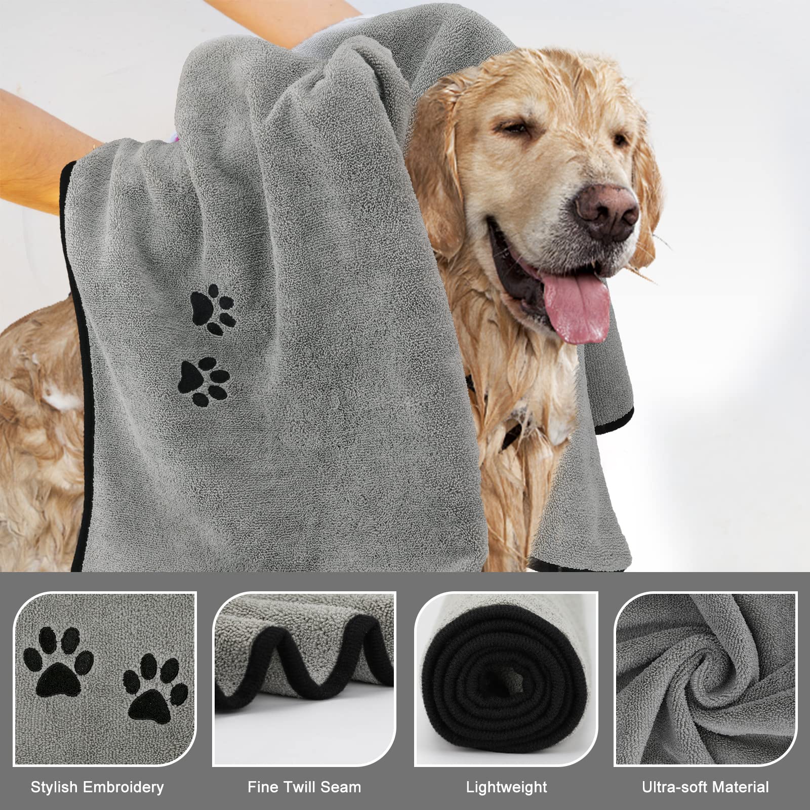 Toalla de baño de Microfibra para Mascotas, Toalla para Perro, Toalla Suave y Absorbente para Perros y Gatos pequeños, medianos y Grandes, Ideal para baño y Aseo (35 x 20 Pulgadas, 3 Colores)