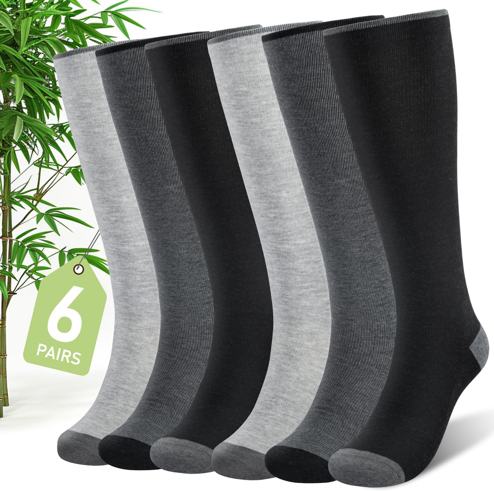 SONORAN Bamboo Viscose Compression Socks for Women & Men (6 Pairs) 20-30 mmHg Knee High Support for Nurses Travel Pregnant