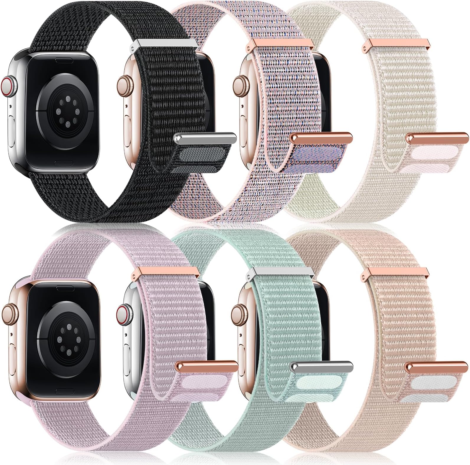 6 Pack Sport Loop Nylon Band Compatible with Apple Watch Bands 40mm 38mm 41mm 44mm 45mm 42mm 49mm Women Men,Stretchy Elastic Braided Strap Replacement Wristband for iWatch SE Ultra Series 8 7 6 5 4 3 2 1