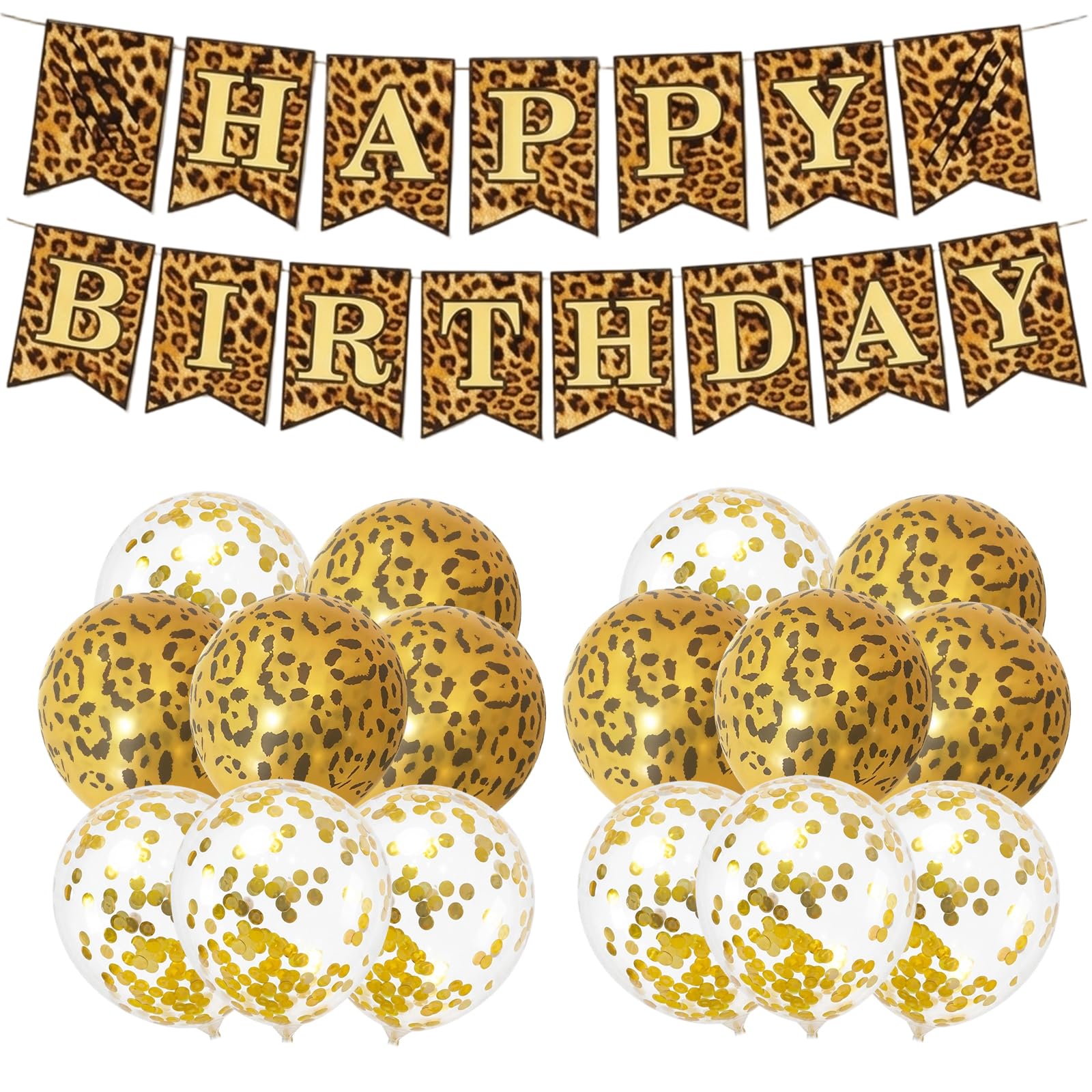 17-Piece Leopard Print Balloons, Leopard Print Birthday Decorations with Animal Print, Complete Party Decorations Set Including 16 Balloons and 2 Banners