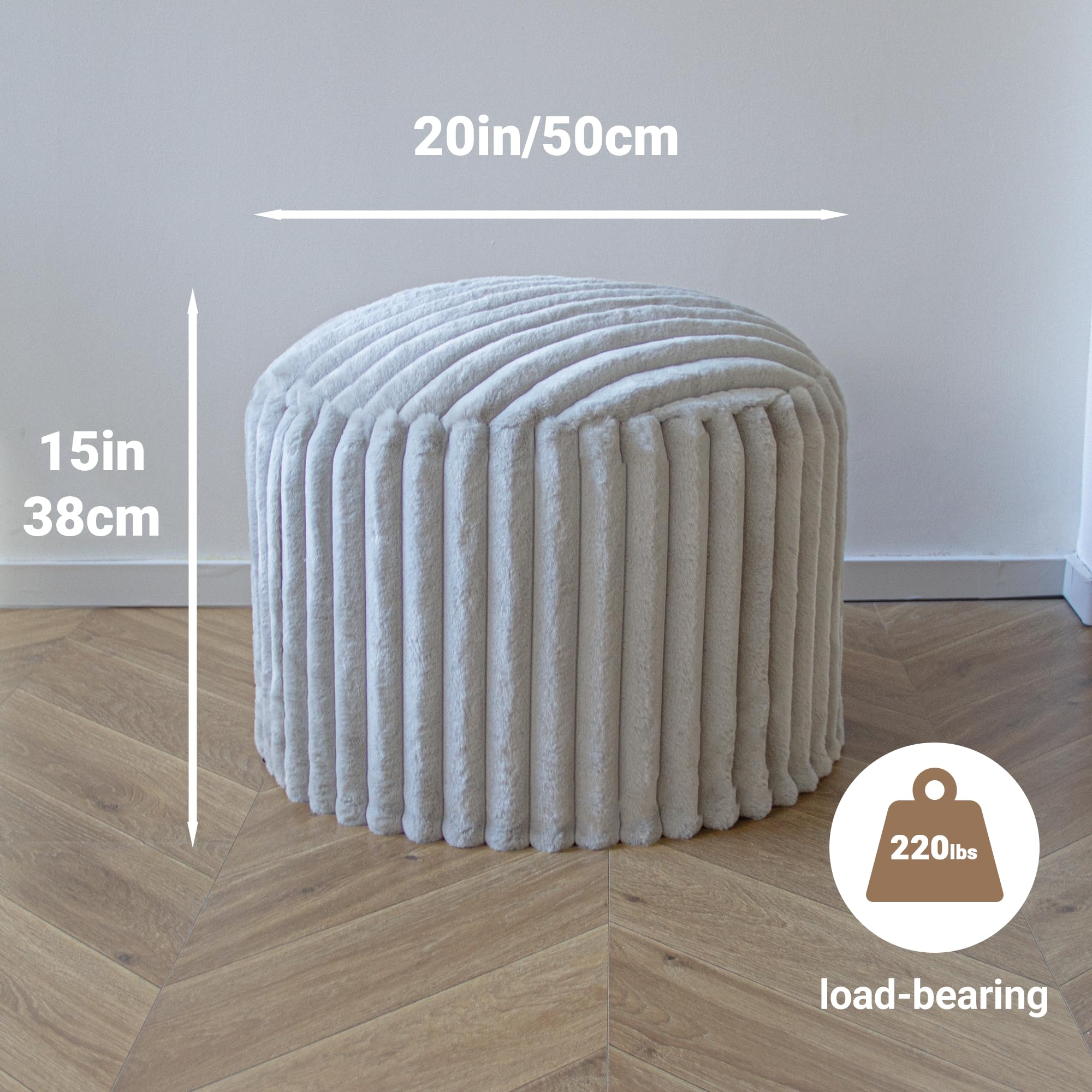 Pouf Rond, Tabouret Repose-Pieds en Mousse Mémoire - Housse en Fausse Fourrure Douce, Pouf Canapé Tabouret, Multifonction pour Salon, Bureau, Chambre, 38x50x50 cm, Gris