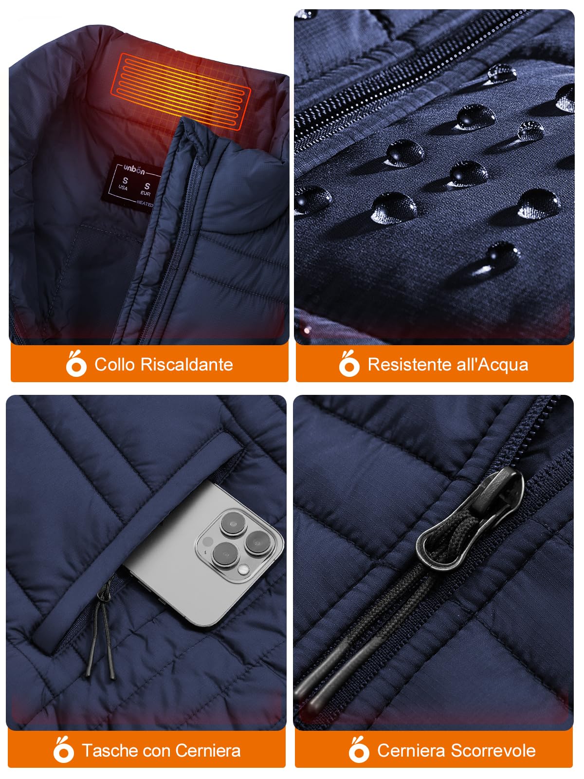 UNBON Gilet Riscaldato Uomo, Giubbotto Riscaldato Uomo con Batteria USB 10000mAh, Gilet Riscaldante Termico 3 Temperature 6 Zone di Calore, Giubbotto Riscaldante Invernale per Moto Caccia