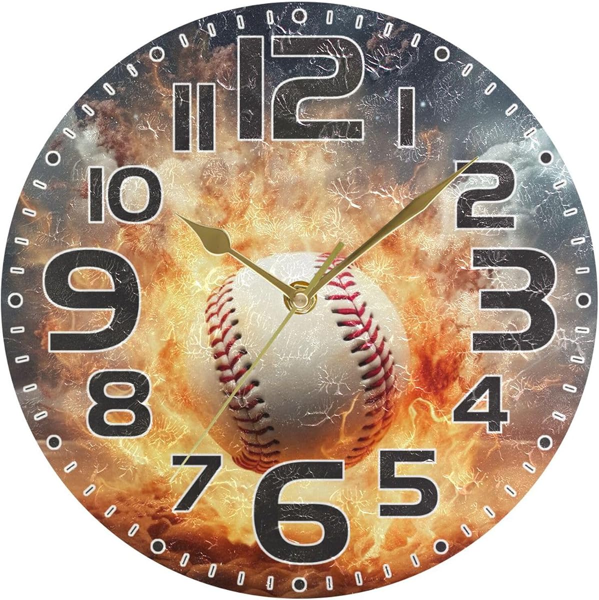 10 Inch Wall Clock, Silent Non-Ticking Battery Operated Decorative Clock Perfect for Home Living Room Bedroom Bathroom Kitchen (Baseball)