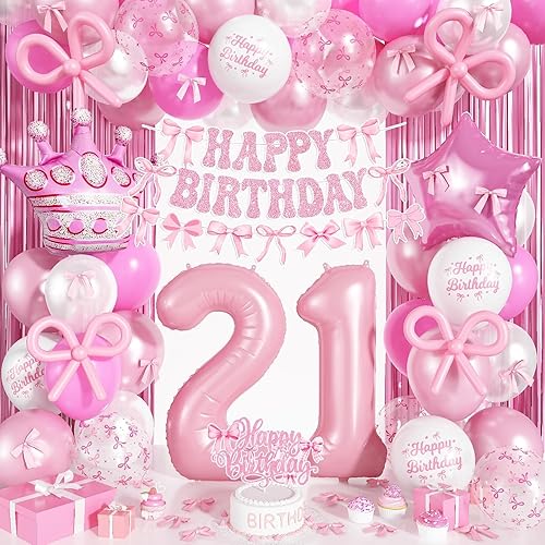 Miniatura 11 de Decoraciones de cumpleaños con lazo rosa número 18 para niñas, decoración de fiesta coquette que incluye globo de papel de aluminio número 18 de 40