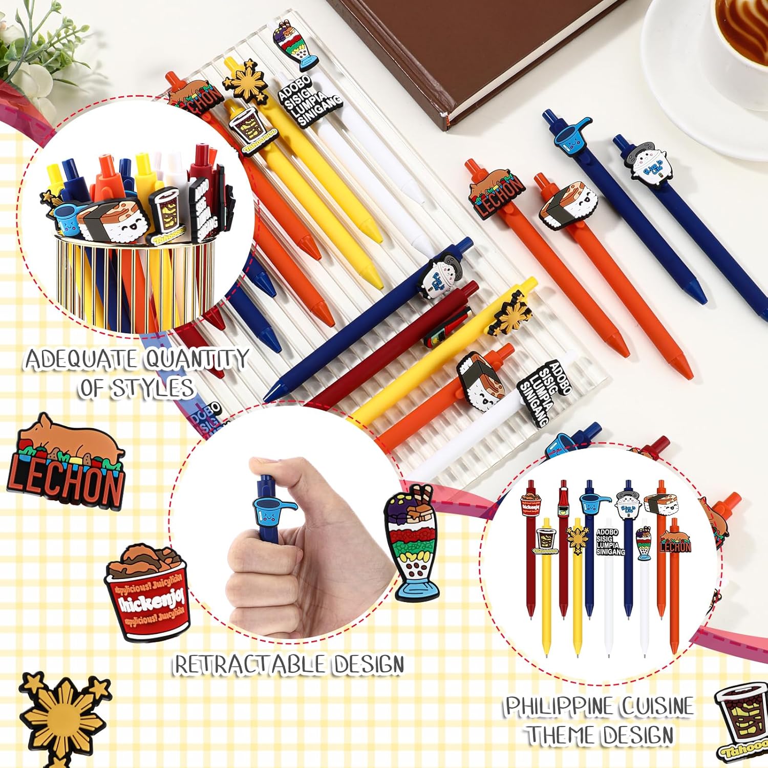 Feifeiya 30 Pcs Filipino Gifts Filipino Cuisine Retractable Ballpoint Pen Funny Creative Black Ink Pens Bulk Philippines Souvenirs for School Stationery Supplies Holiday Gifts Rewards
