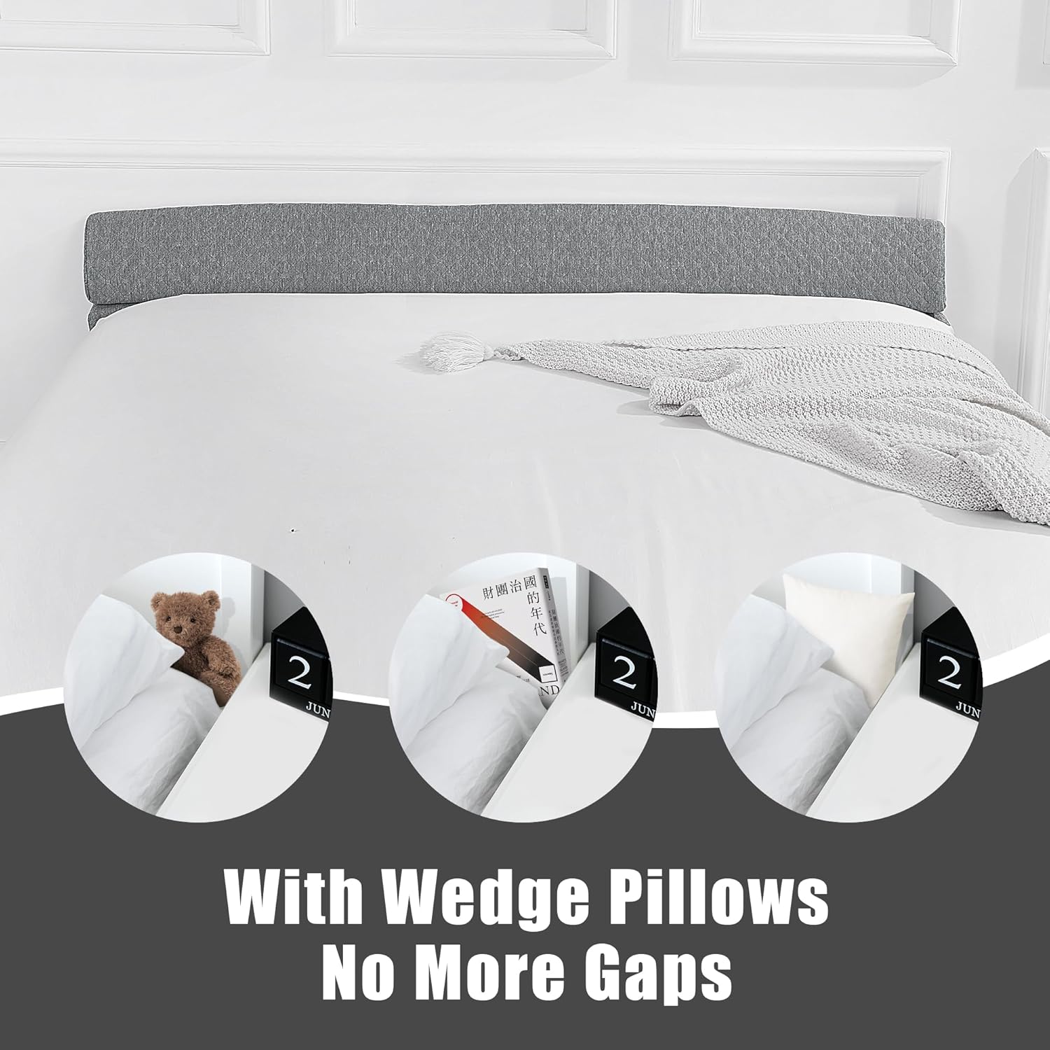 BALAPET Adjustable Pillow Wedge for Headboard Gap Close The Gap 0-7", Bed Gap Filler King Size, Grey Flodable Wedge Sleeping Backrest Pillow, Foam Bed Mattress Gap Filler, 76"x9"x3"