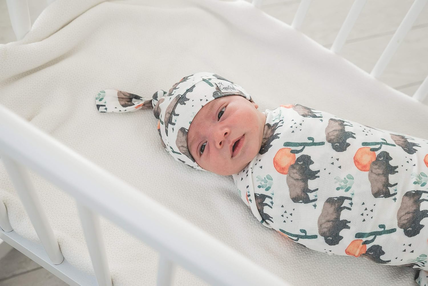 Copper Pearl Baby Beanie Hat Top Knot Stretchy Soft Bison
