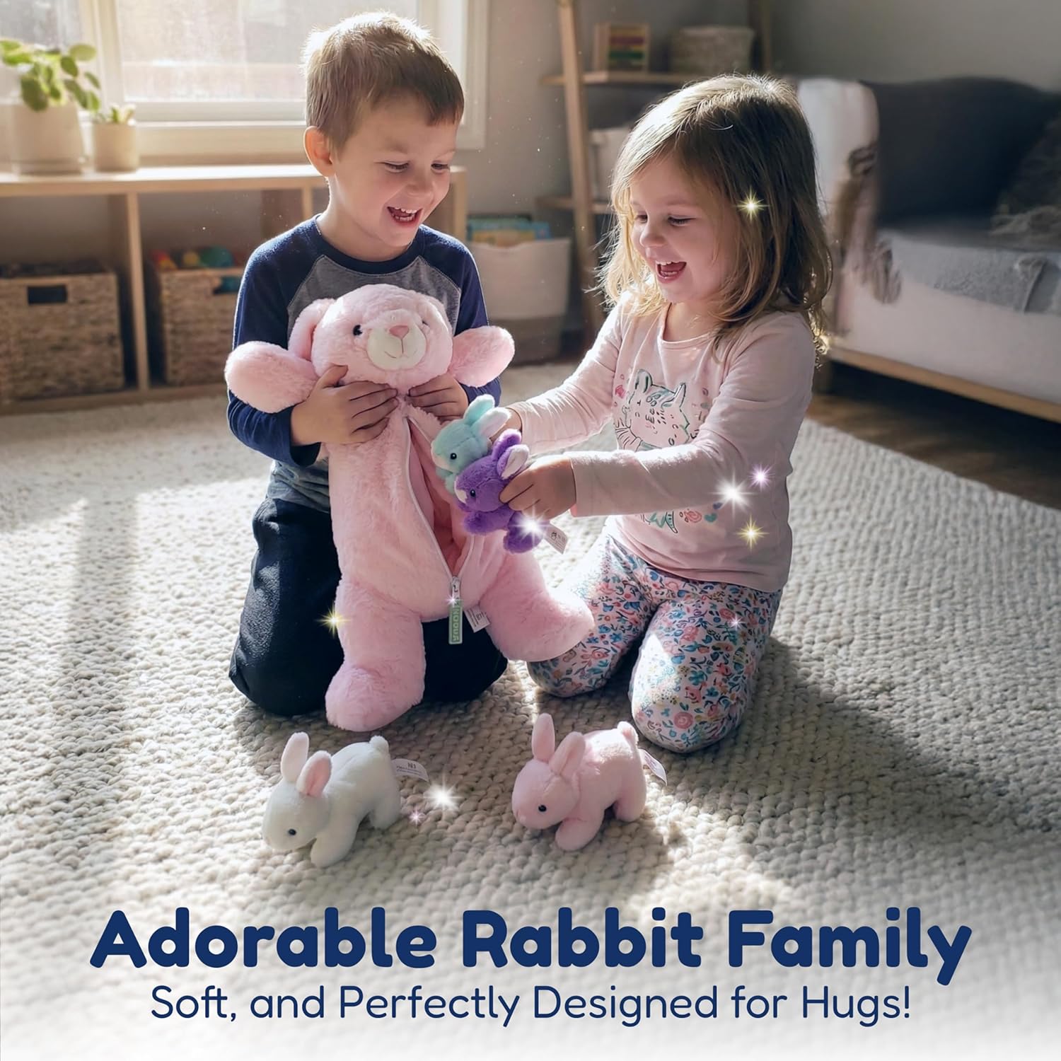 Bunny Stuffed Animals with Babies Inside - Mommy and 4 Baby Rabbit Plushes for Imaginative Play - Soft Cuddly Companion for Kids - Stuffed Animals for Girls Ages 3 to 8 Years