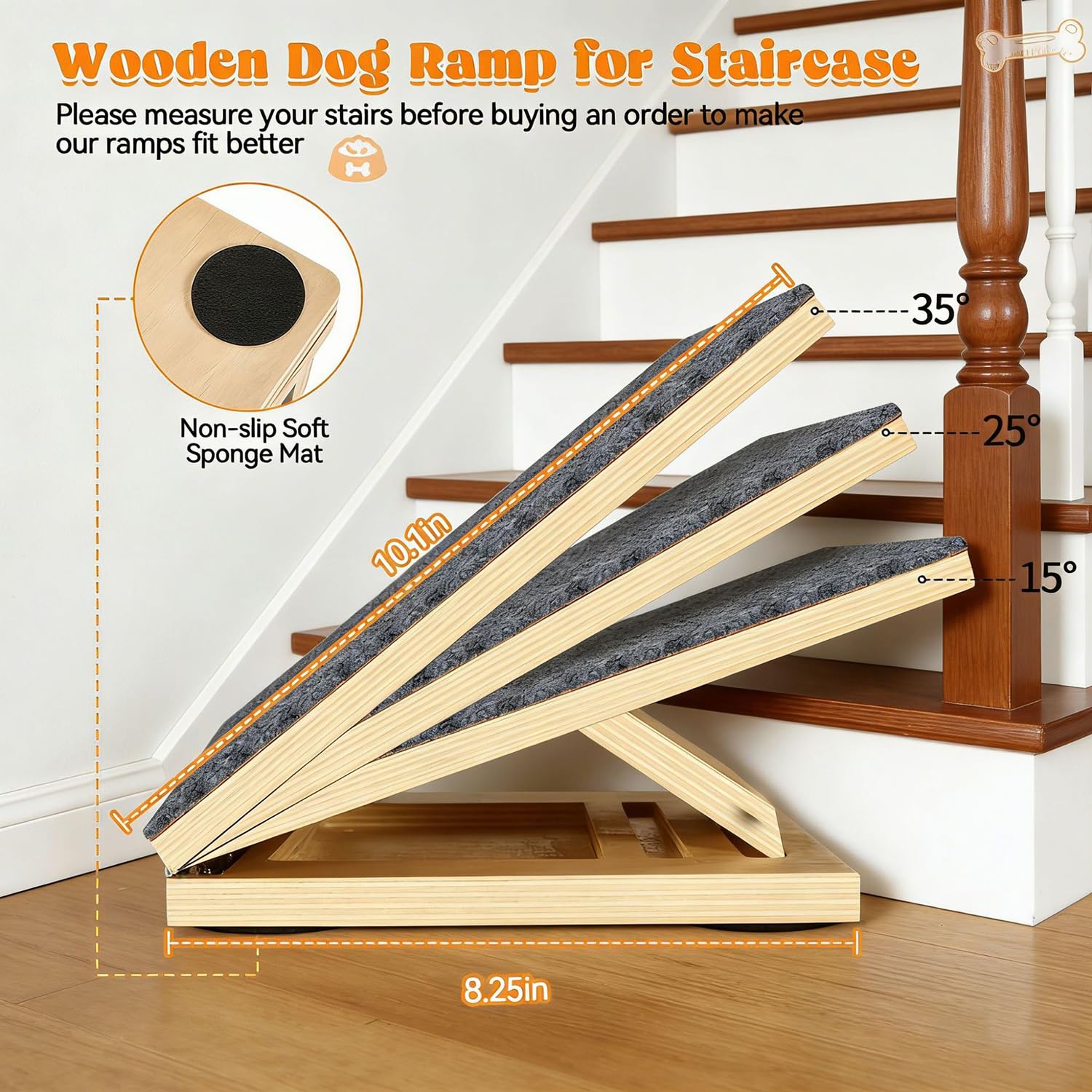 Rampa para Perros de Madera con Superficie Antideslizante de Alfombra – Rampa Inclinada Baja para Perros Pequeños, Escaleras, Peldaños y como Apoyo para Mascotas Lesionadas o Mayores (3)
