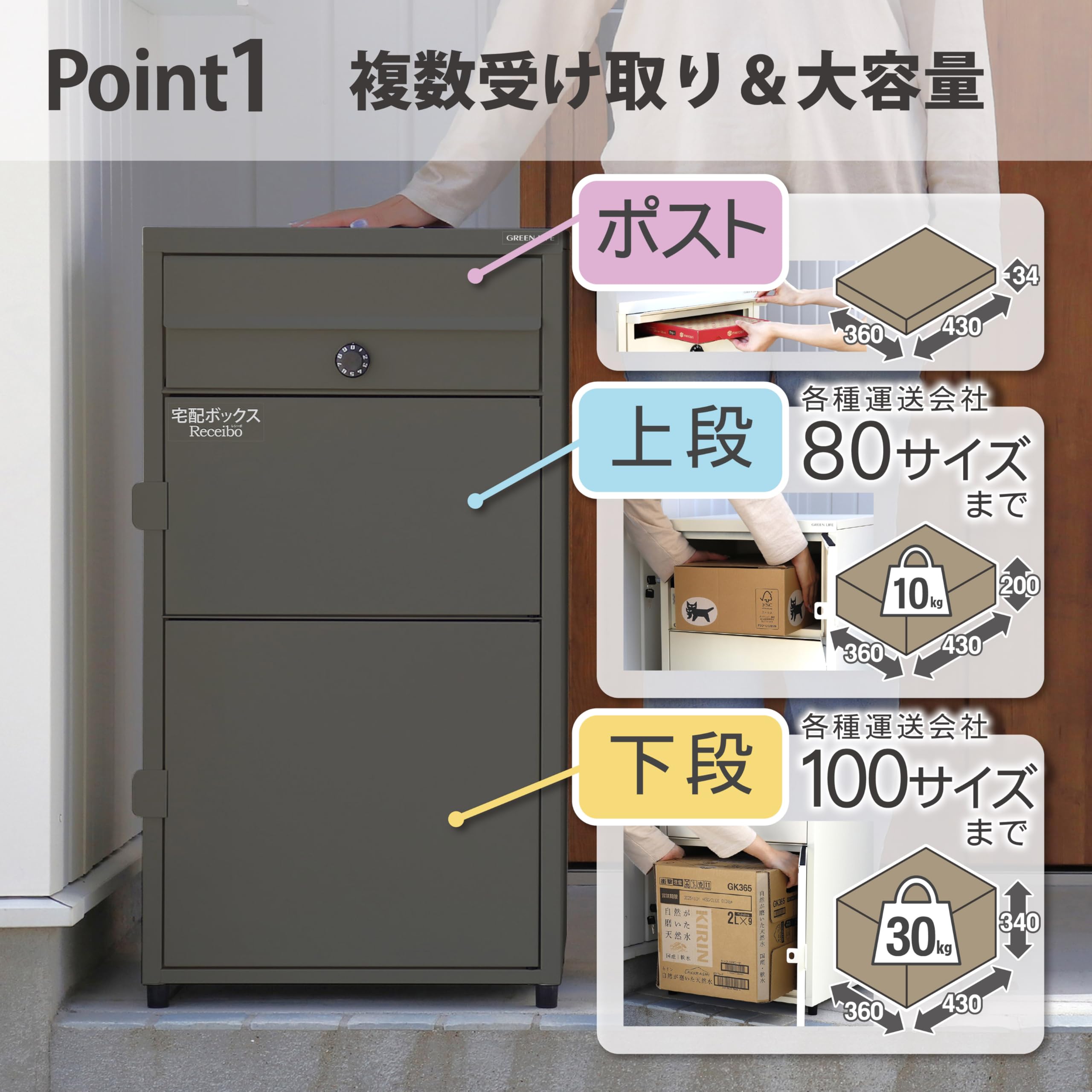 Amazon | 宅配ボックス ポスト一体型 日本製 複数投函 大型 鍵付き