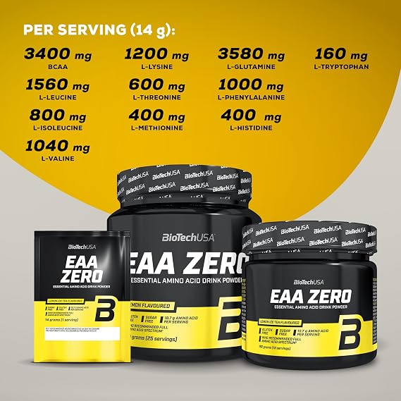 BioTechUSA EAA Zero - Essential Amino Acid Power | 7160mg EAA/Serving | WHO Recommended Ratio | Sugar-Free, Gluten-Free, 350 g, Apple