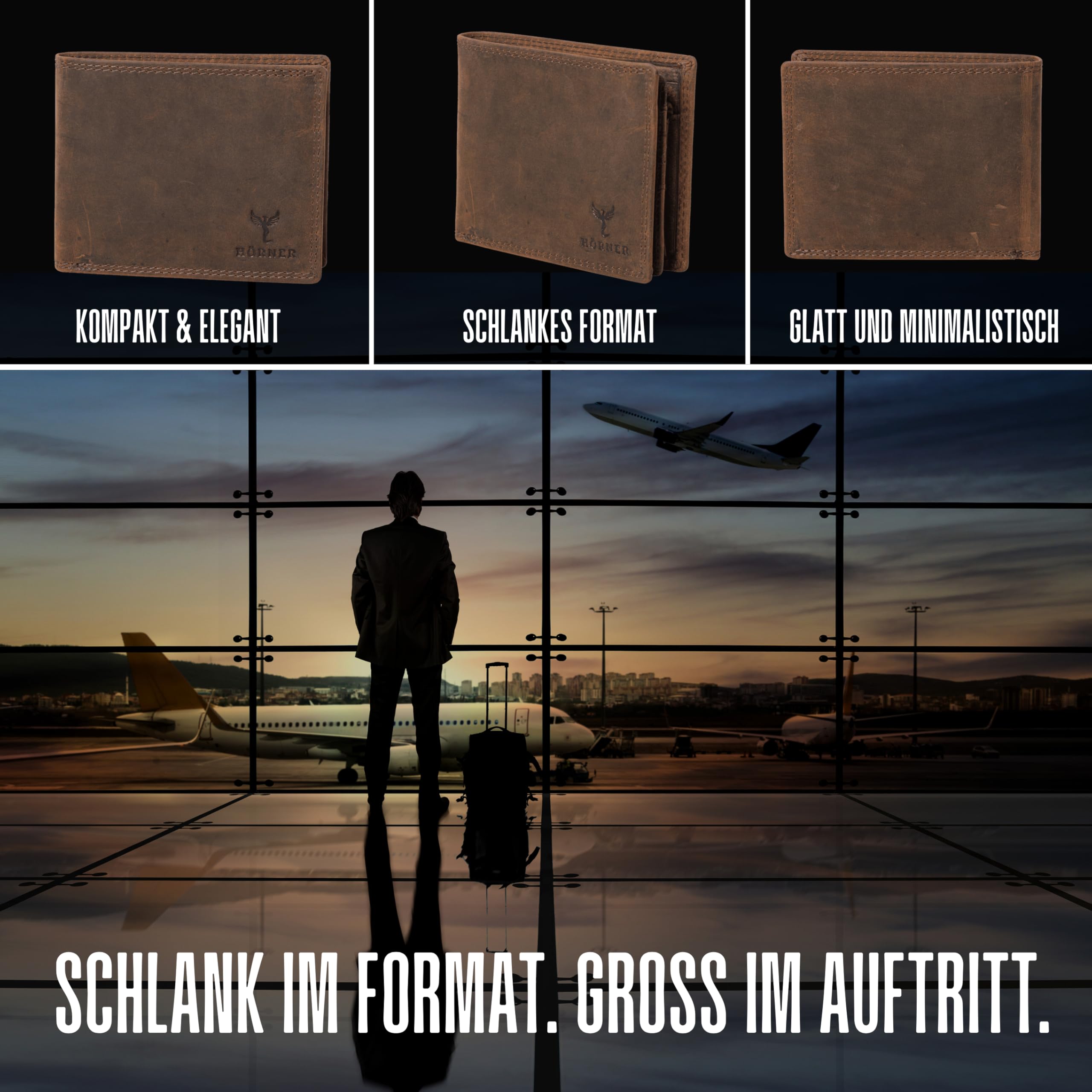 Hörner Velox Geldbeutel Herren Braun I Echtes Leder I Hochwertige Geldbörse Männer I Wallet for Men I Portemonnaie I Brieftasche I Karten Portemonnaie I RFID Schutz