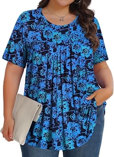 Tencede Womens Plus Size Tops Tunic Short Sleeve Crew Neck Shirts Casual Soft Blouse 1X-5X