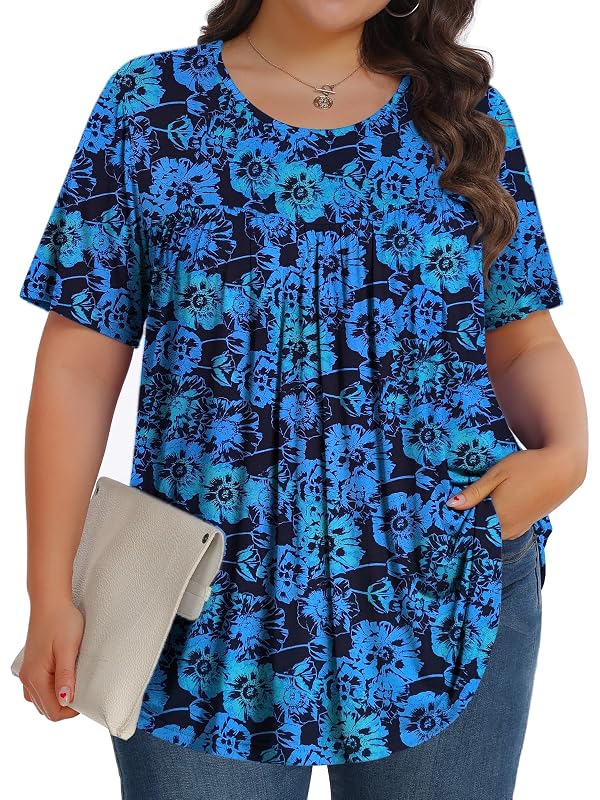 Tencede Womens Plus Size Tops Tunic Short Sleeve Crew Neck Shirts Casual Soft Blouse Gradient Flower 3X by Tencede - Used condition - US$13.46