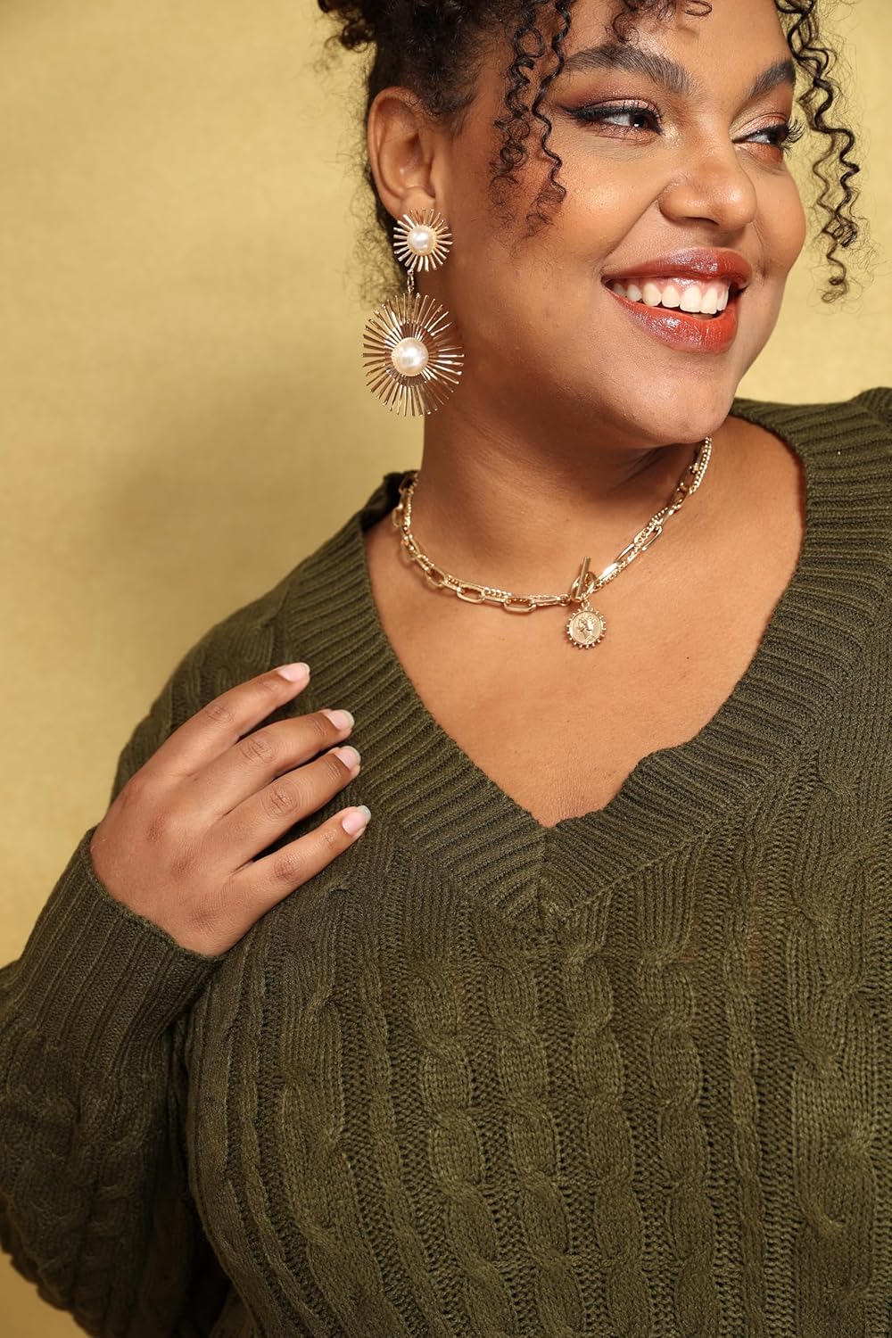 CARCOS Plus Size Sweaters for Curvy Women Long Sleeve Cable V Neck Sweater Knit Pullover Preppy Style Fall Winter XL-5XL - Image 5