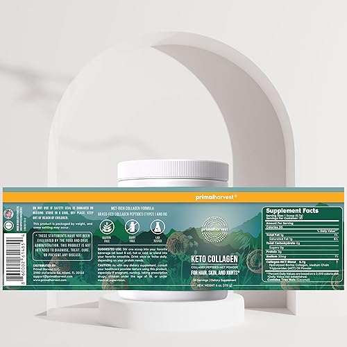 Vista 5 de Primal Harvest Polvo de colágeno Keto con aceite MCT tipo I y III péptidos de colágeno para mujeres y hombres, 30 porciones