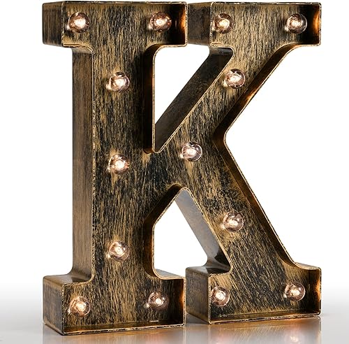 Pooqla Letras vintage de marquesina iluminadas con luces, estilo industrial iluminado, letras del alfabeto iluminadas, para cafetería, apartamento,