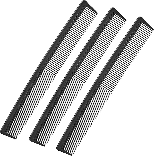 3 Pack Black Carbon Barber Fiber Cutting Comb,Fine Tooth Hair Comb,Hairdressing Styling Combs,Heat Resistant Combs,Styling Combs for Salon (Style G)