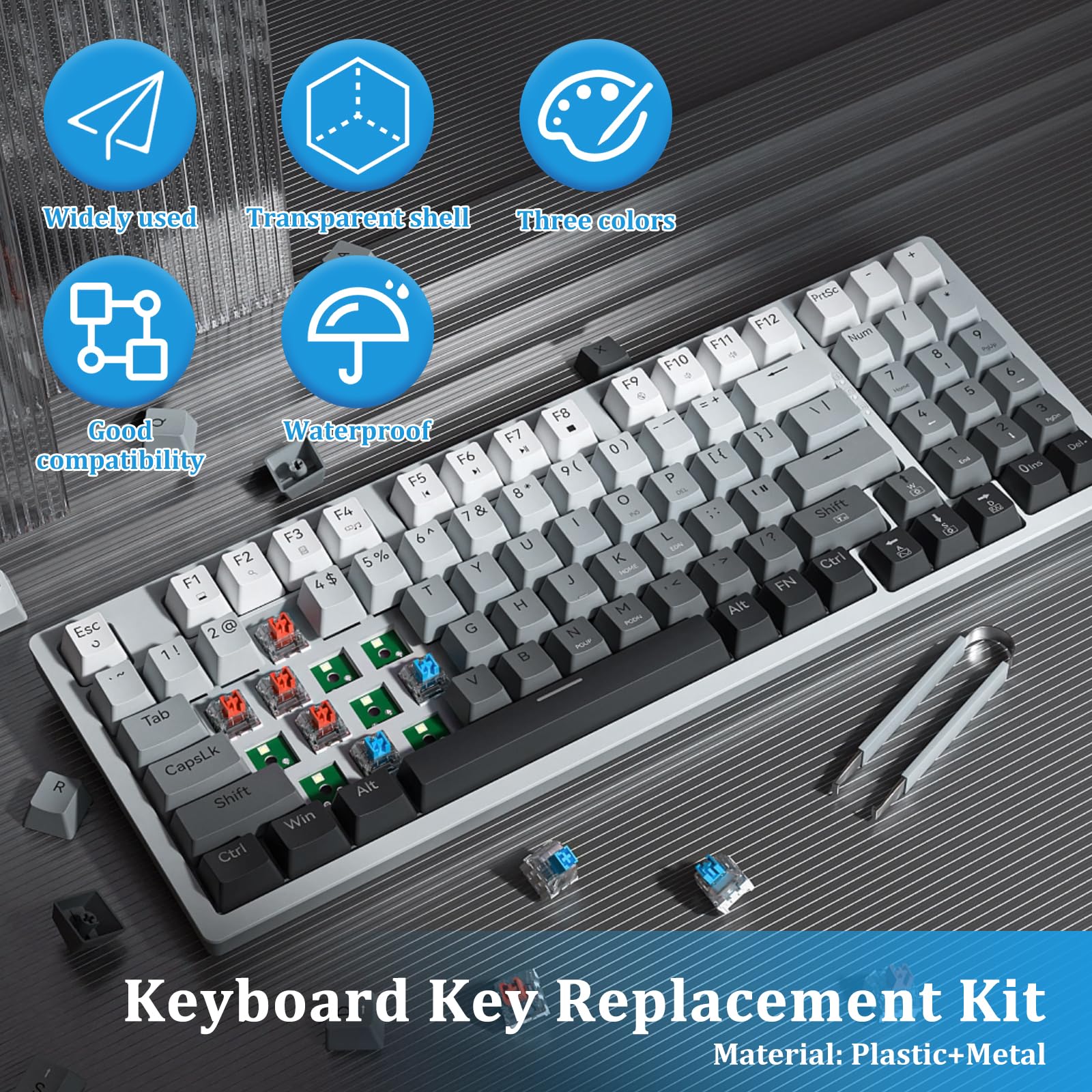 Mechaniczne przełączniki do klawiatury, 150 szt., mechaniczna klawiatura do gier, klikalna, dotykowa, kompatybilna z diodami LED, pyłoszczelna, wodoodporna, wymienna DIY, w tym niebieska
