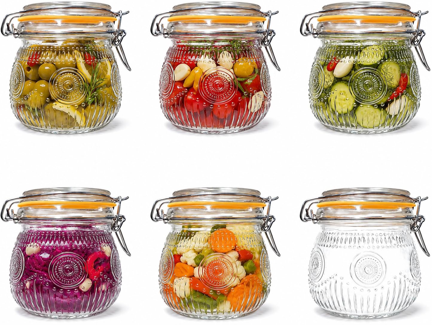 6er-Set Einmachgläser mit Bügelverschluss, 473ml Luftdichte Vorratsgläser mit Deckel, Versiegelt Fermentierglas für Marmelade Joghurt Honig Bohnen Kimchi Spaghetti Kombucha
