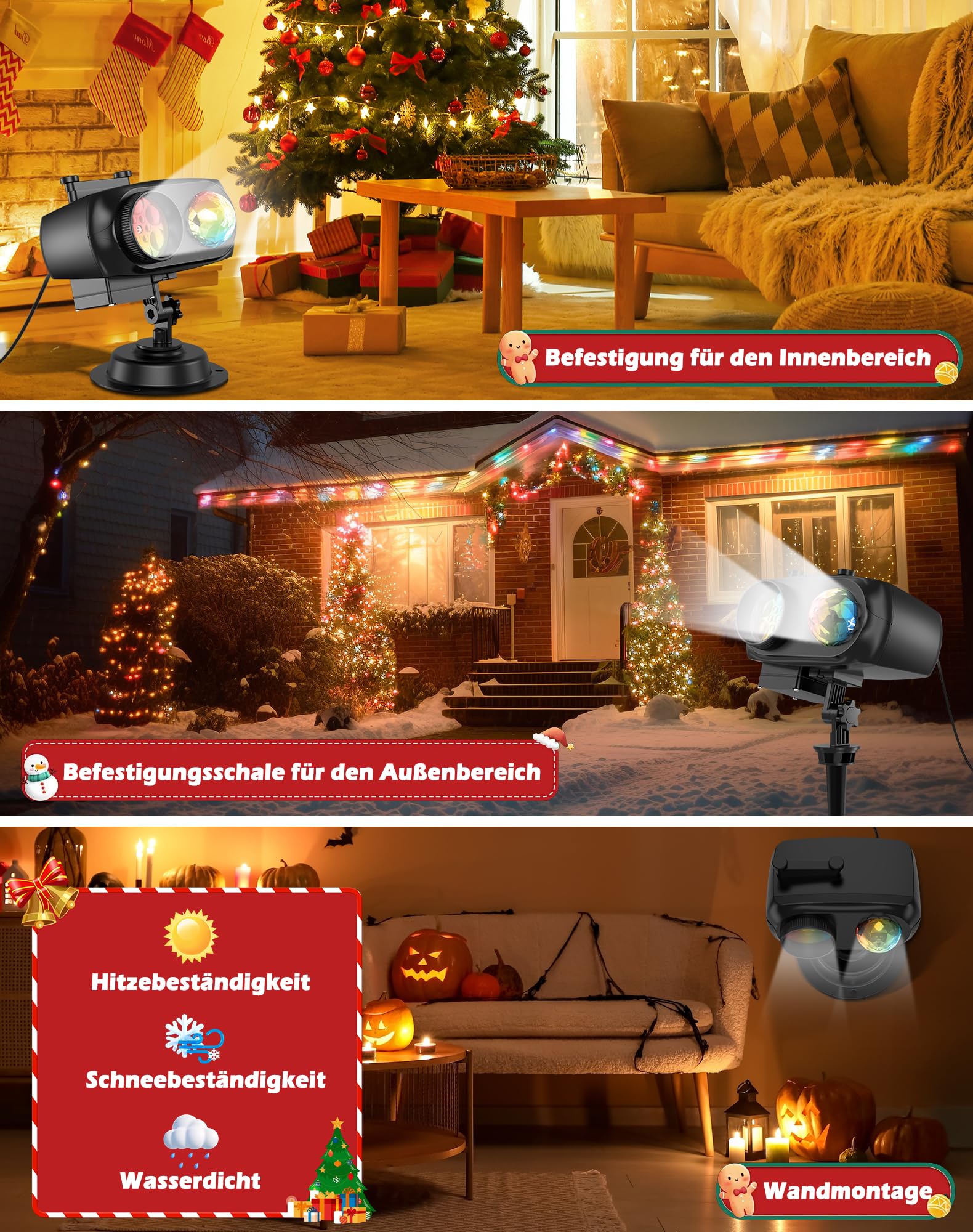 Projektor Weihnachten, LED Projektor Weihnachten Aussen Halloween Schneeflocken Projektionslampe Wasserwellen-Welleneffekt 12 Muster mit Fernbedienung für Weihnachte Halloween Party Deko