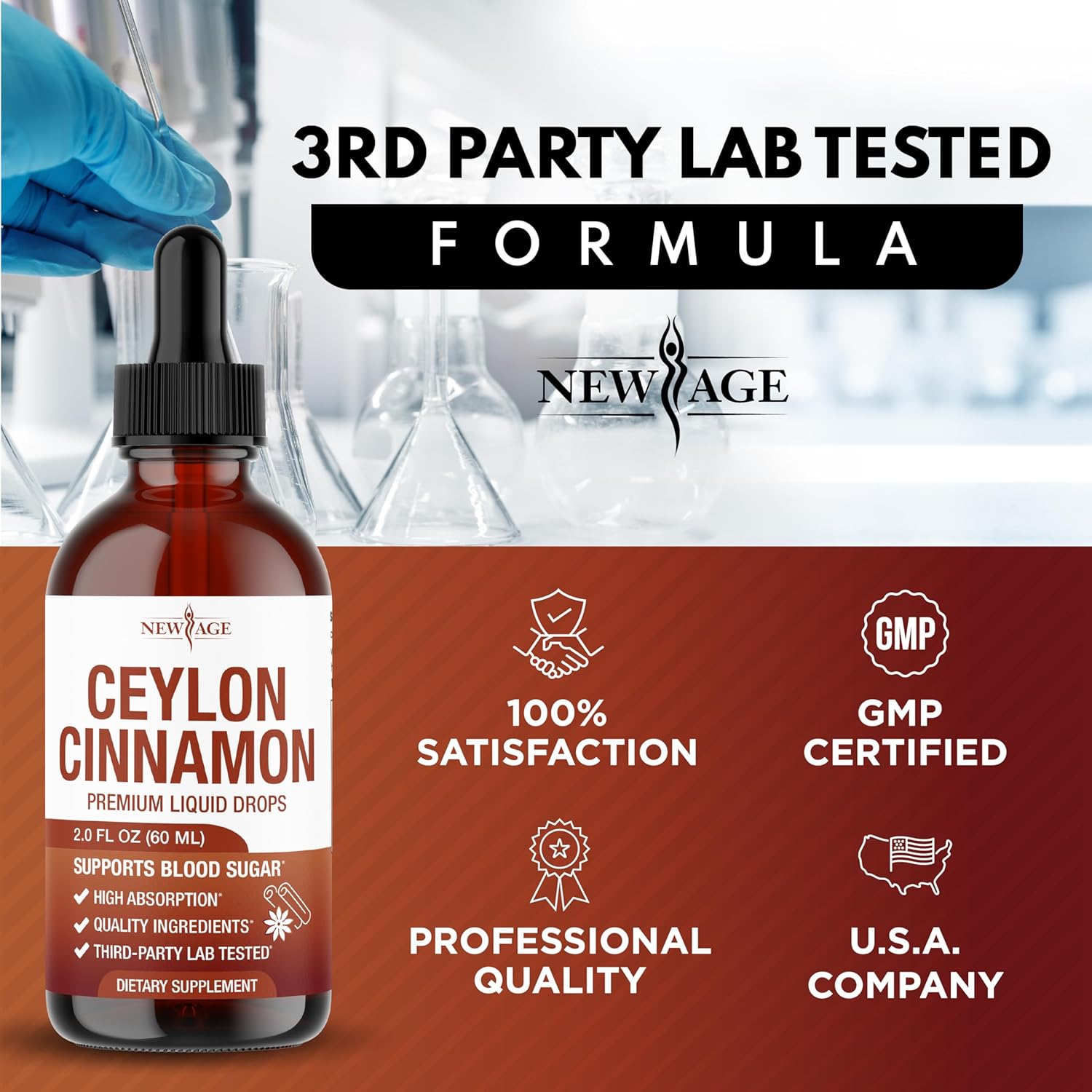 NEW AGE Ceylon Cinnamon Tincture Drops - Liquid Cinnamon Supplements for Overall Support - Cinnamomum Verum Bark Extract - Vegan, Sugar & Alcohol-Free, Non-GMO - 2 fl oz - Image 7