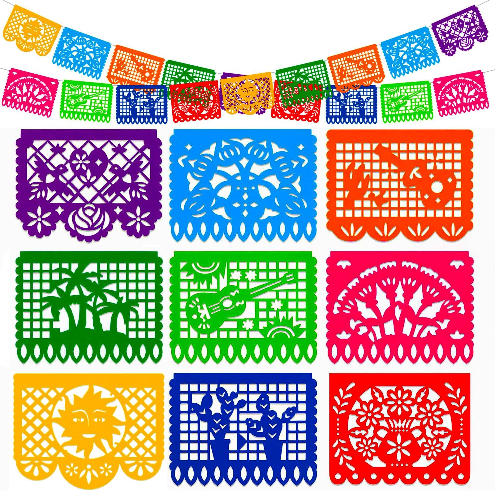 DomeStar Mexican Party Decoration, 18 Feet Plastic Papel Picado Fiesta Banner Cinco de Mayo Garland for Mexican Birthday Fiesta Party Supplies