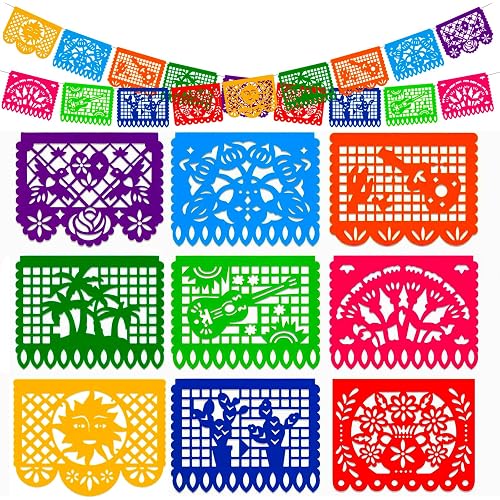 DOMESTAR Mexican Party Decoration, 18 FT Plastic Papel Picado Fiesta Banner