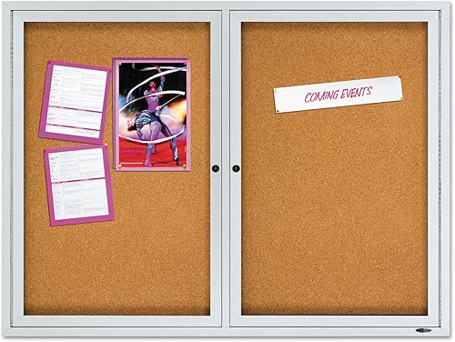 Quartet Tablero de corcho 2 puertas tablón de anuncios cerrado 4 pies x 3 pies exterior tablero de corcho marco de aluminio 2124 platacorcho