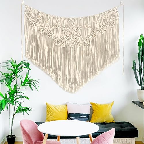 Youngeast Decoración para el hogar, macramé en forma de hoja, tapiz tejido para colgar en la pared, cortina de dormitorio, guirnalda de flecos, Beige
