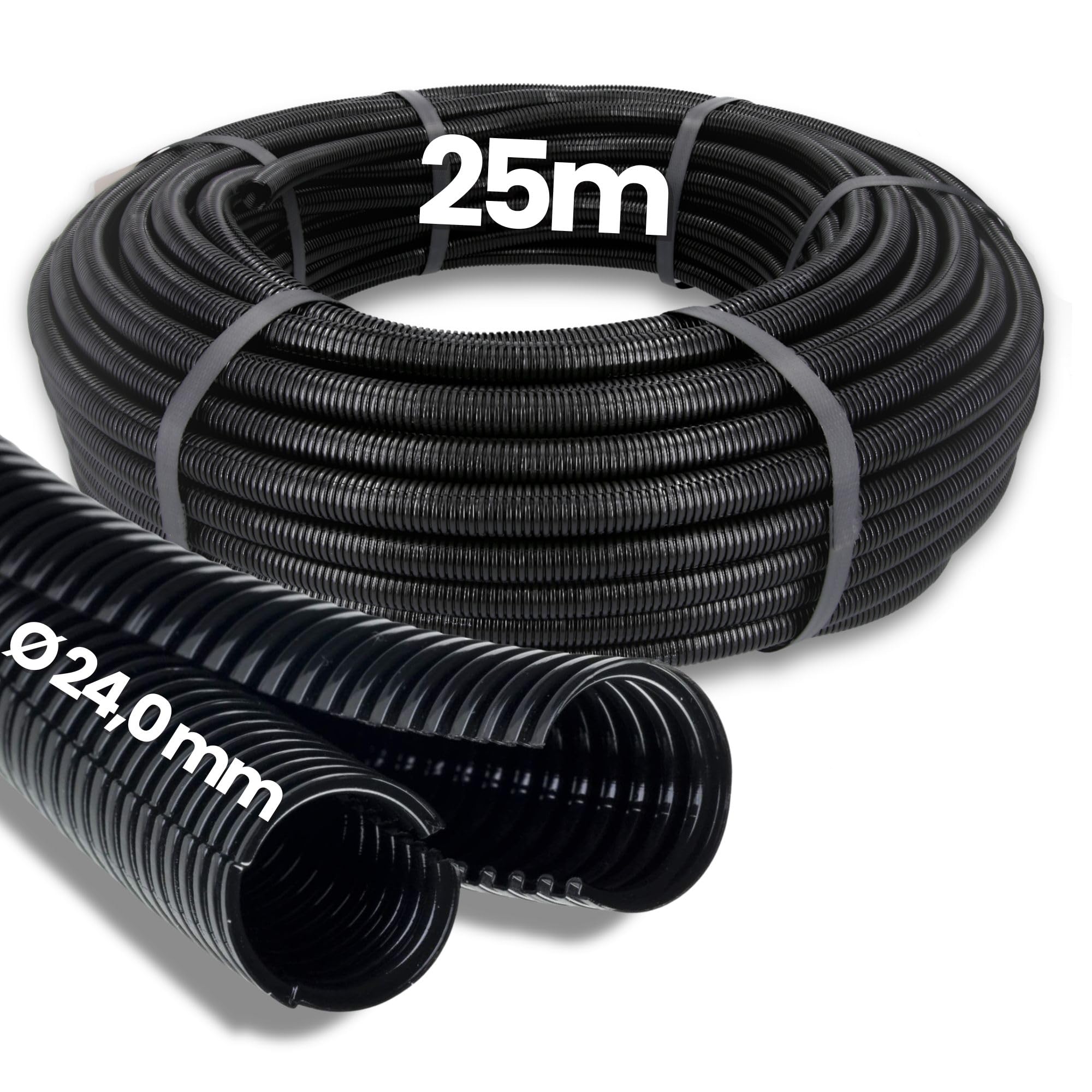 Kalitec Twin NW 26 - Tubo Corrugado 25 m, Divisible y Resistente UV, 24 mm | Manguera protectora de cables de polipropileno para exterior, ideal para sistemas solares y proteccion contra animales
