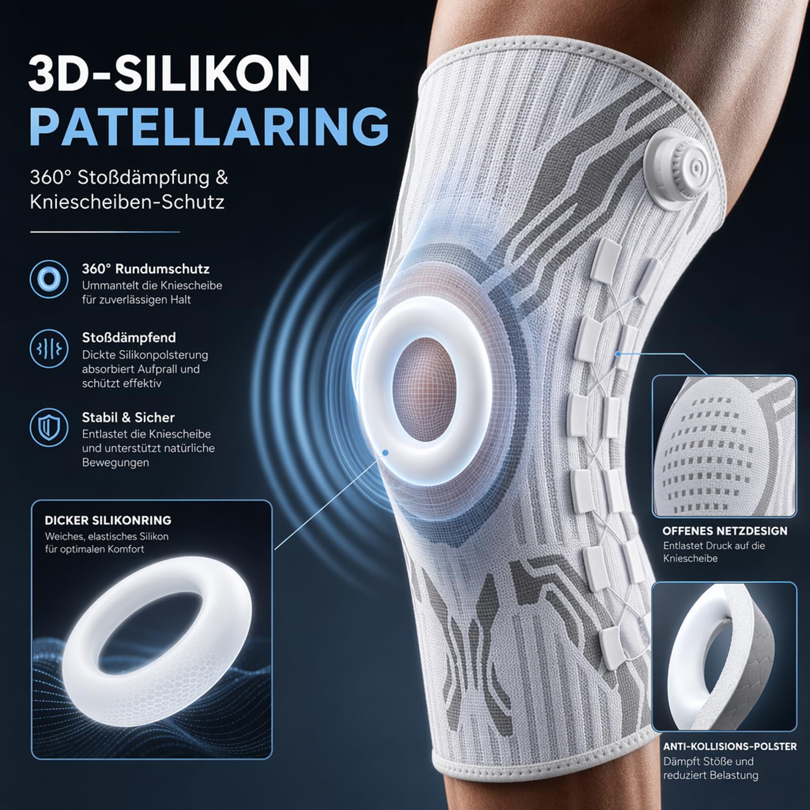 Vilaoknie Bandage - Sport Bandage mit Patellaring & Stabilisierungsbändern zur Kompression - Knieorthese Knieschoner, Knieunterstützung beim Fitness & Alltag (Ein schwarzes Paar, XL)
