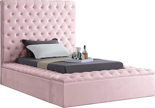 Miniatura 25 de Colección moderna Meridian Furniture Bliss, cama tapizada de terciopelo contemporánea con acolchonamiento de botón profundo y compartimentos de